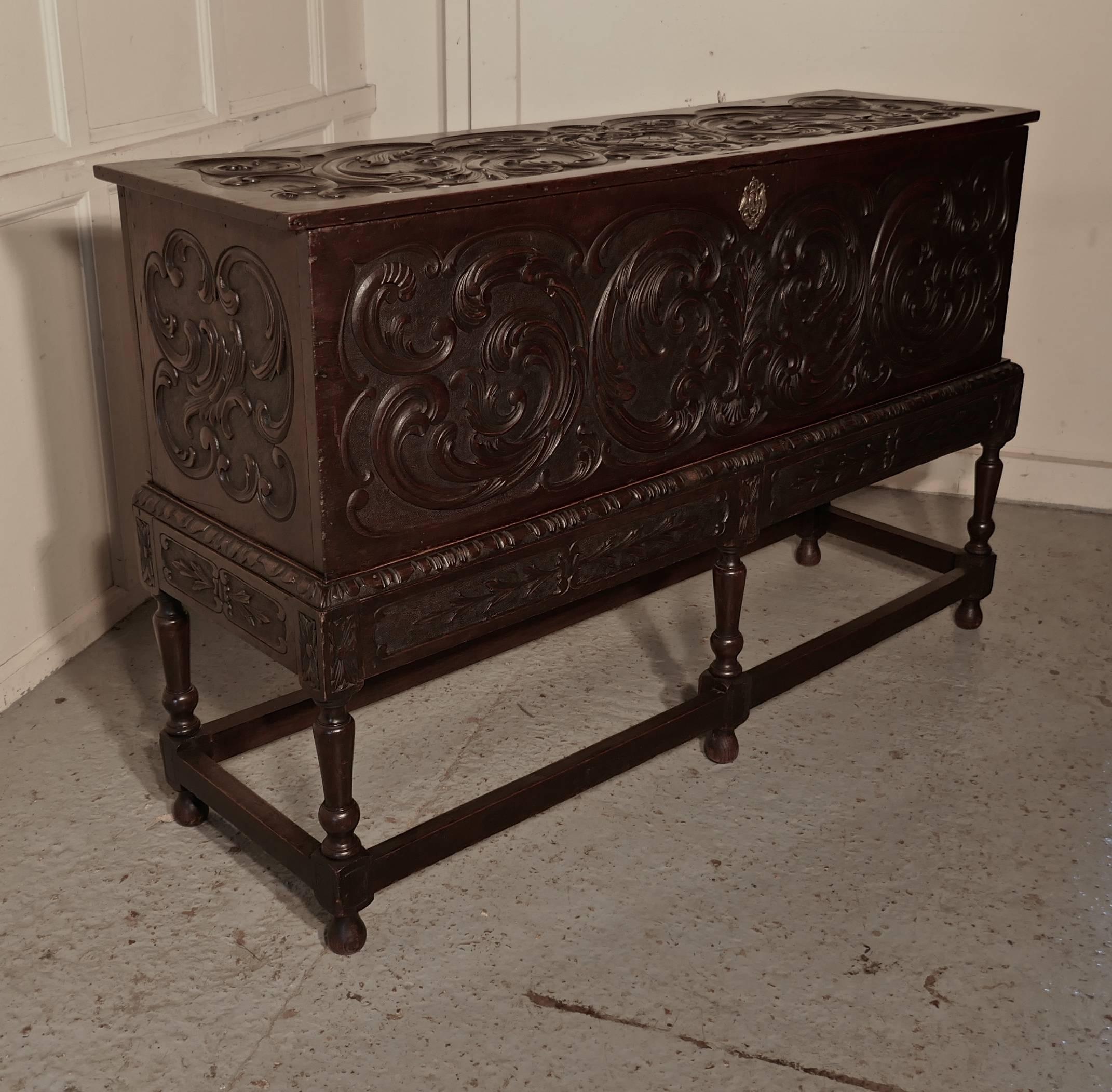 17th Century Carved Oak Sword Chest on Stand 6