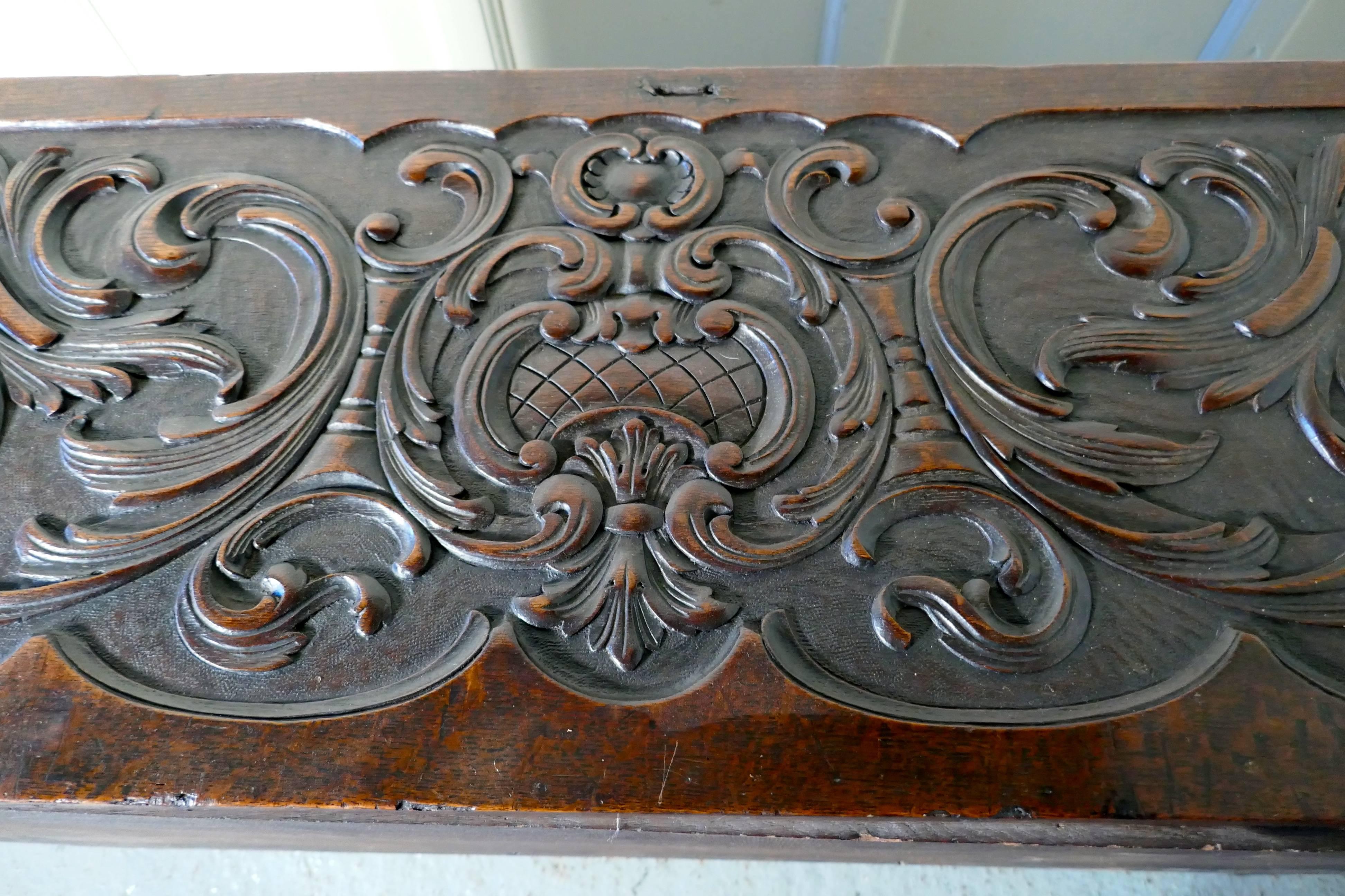 Jacobean 17th Century Carved Oak Sword Chest on Stand