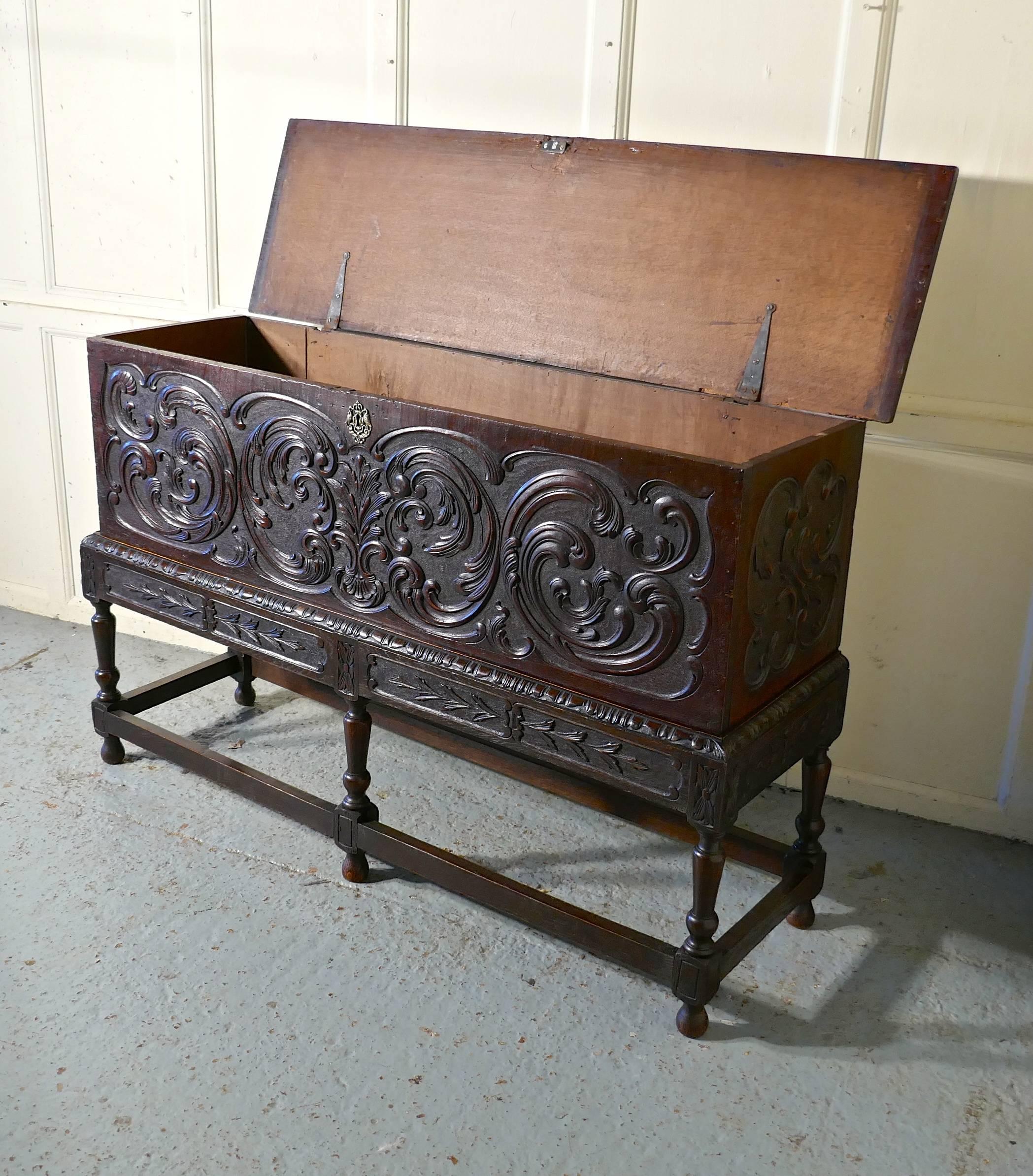 17th Century Carved Oak Sword Chest on Stand 3