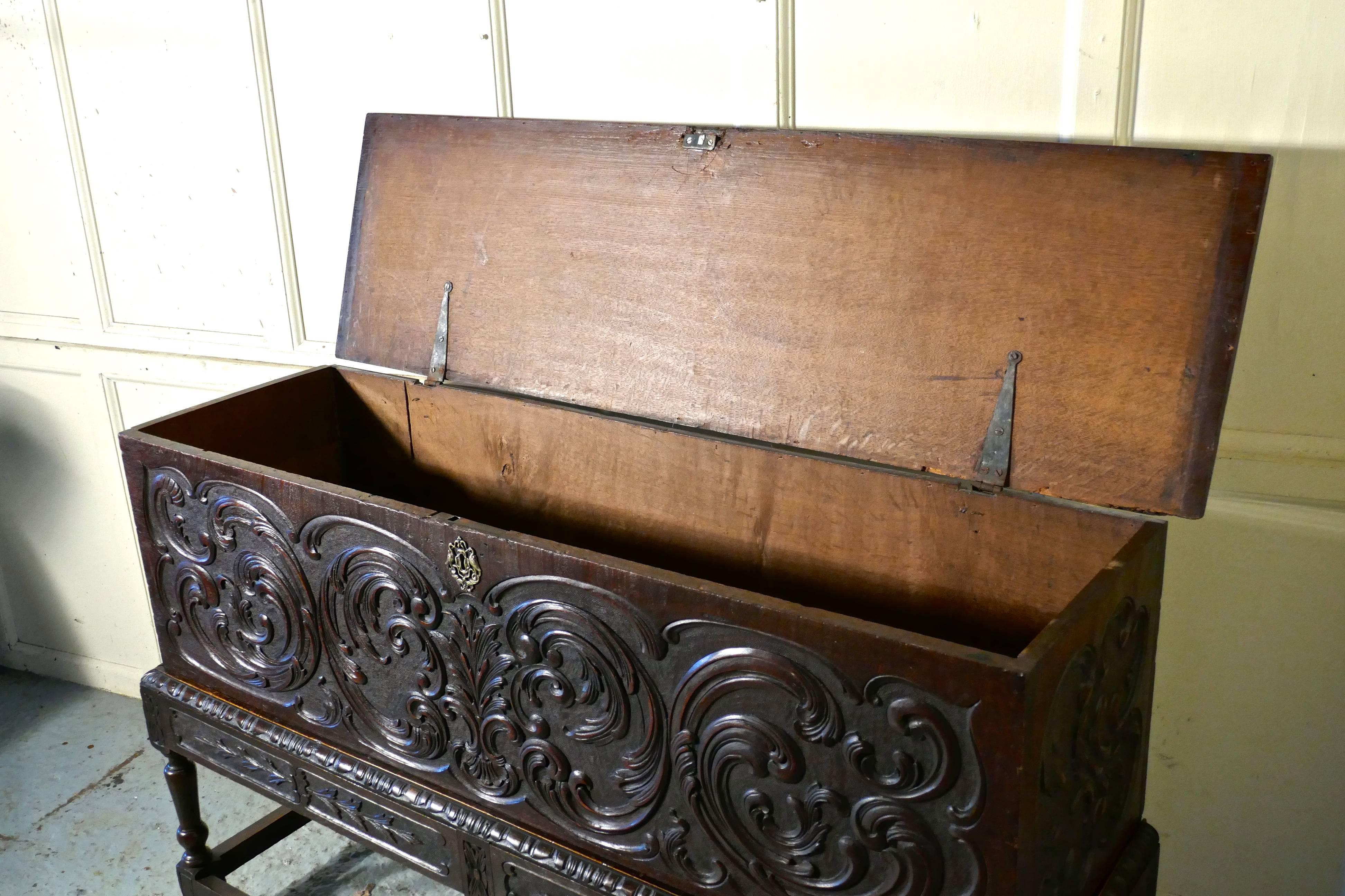 17th Century Carved Oak Sword Chest on Stand 4