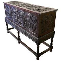 17th Century Carved Oak Sword Chest on Stand