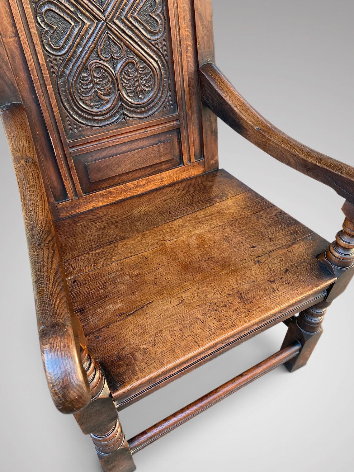 British Antique 17th Century Carved Oak Wainscot Armchair