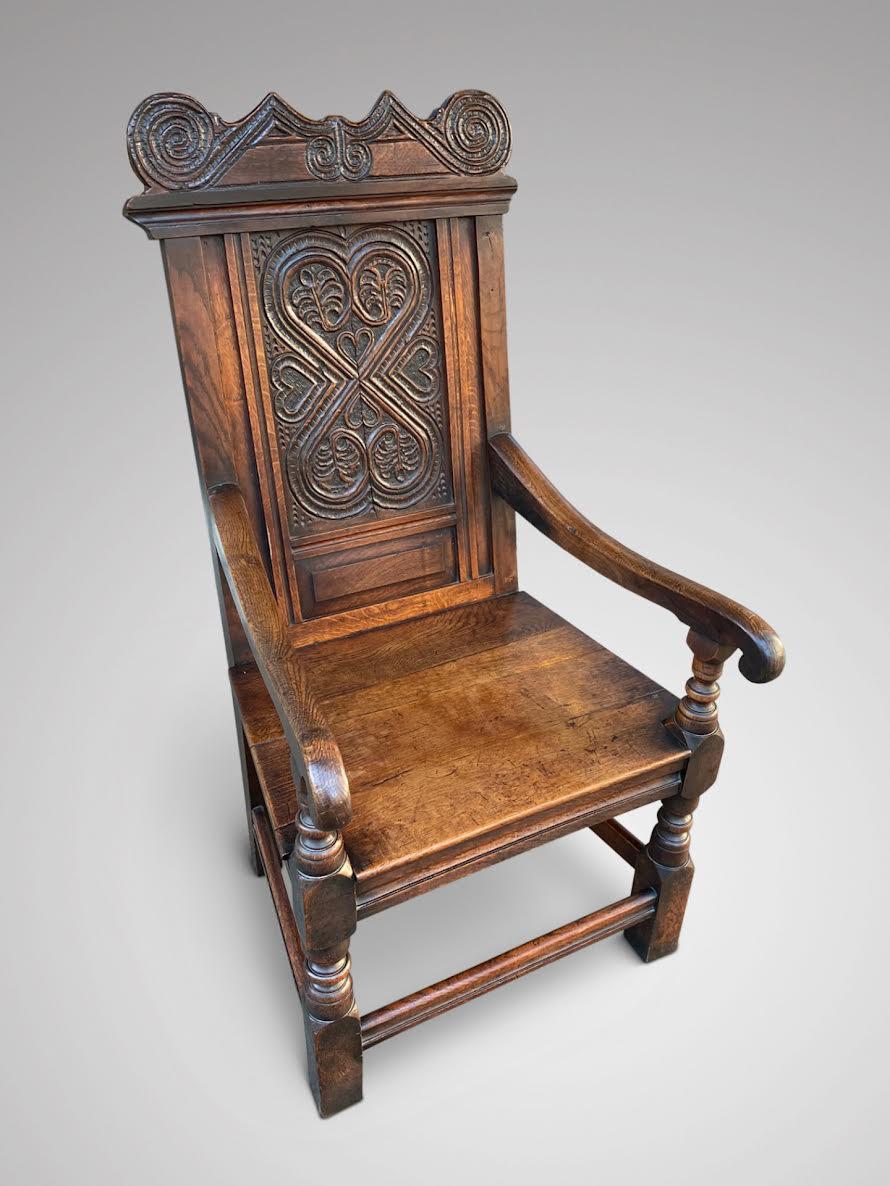 Antique 17th Century Carved Oak Wainscot Armchair In Good Condition In Petworth,West Sussex, GB