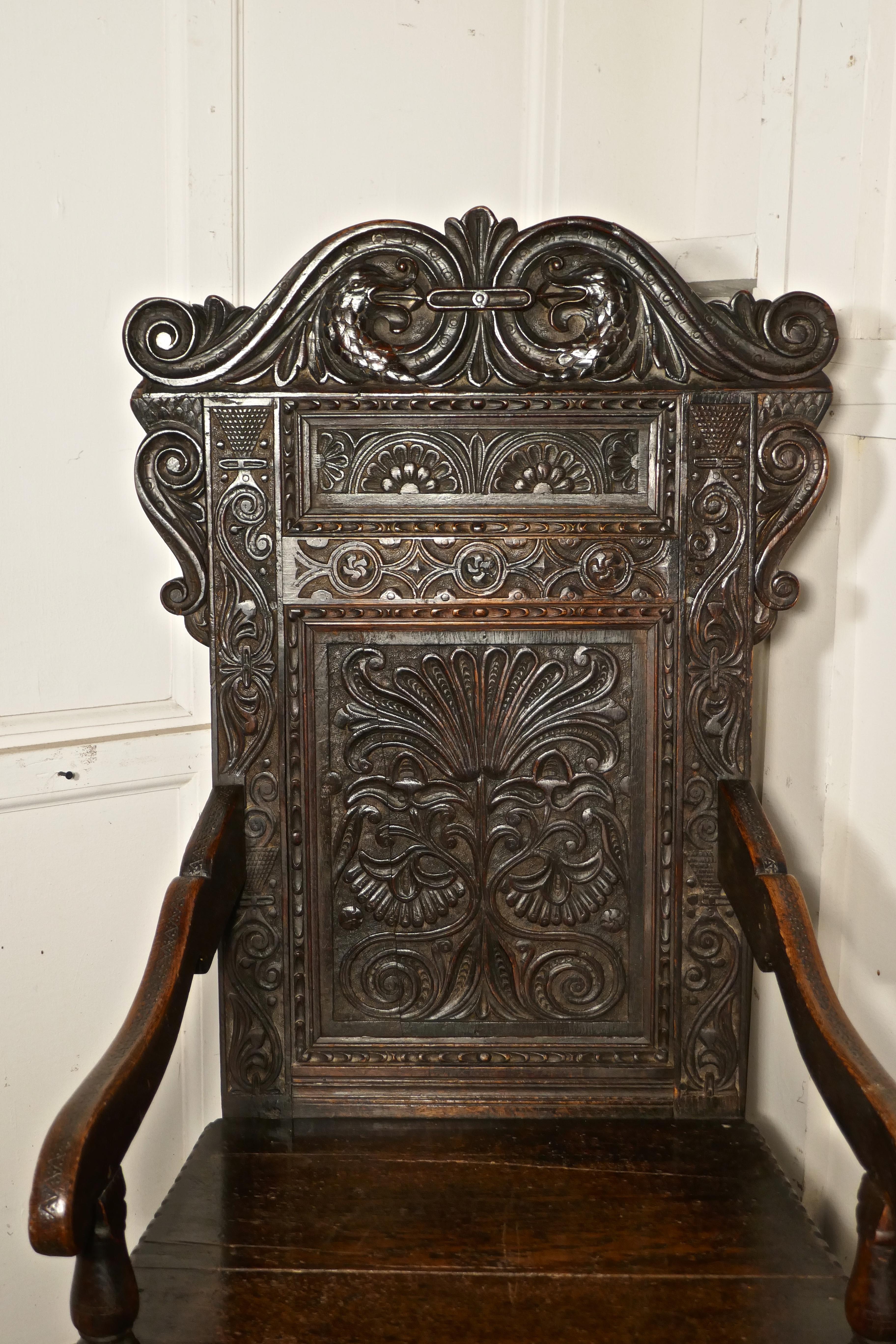 17th Century Carved Oak Wainscot Chair 6