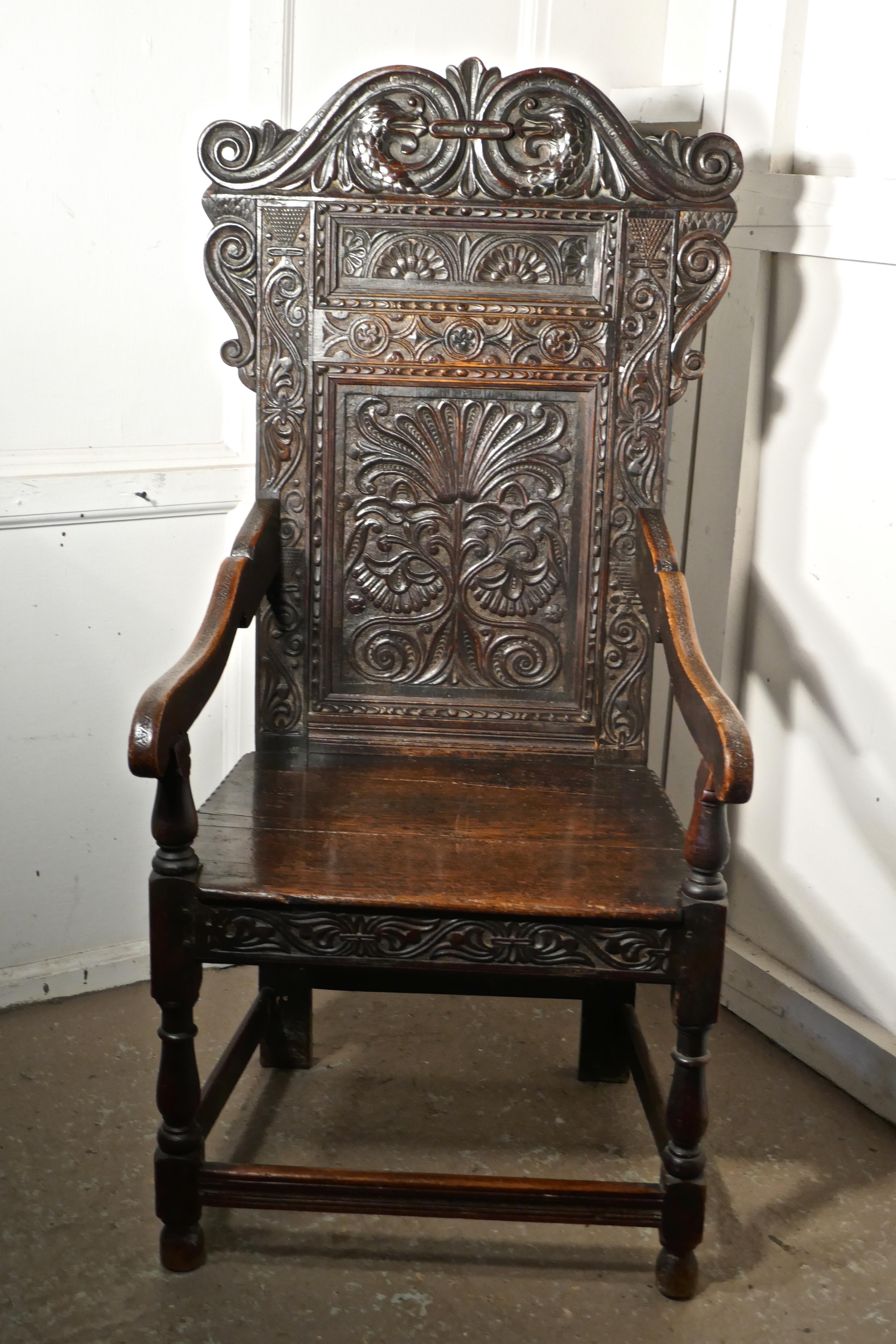 Gothic 17th Century Carved Oak Wainscot Chair