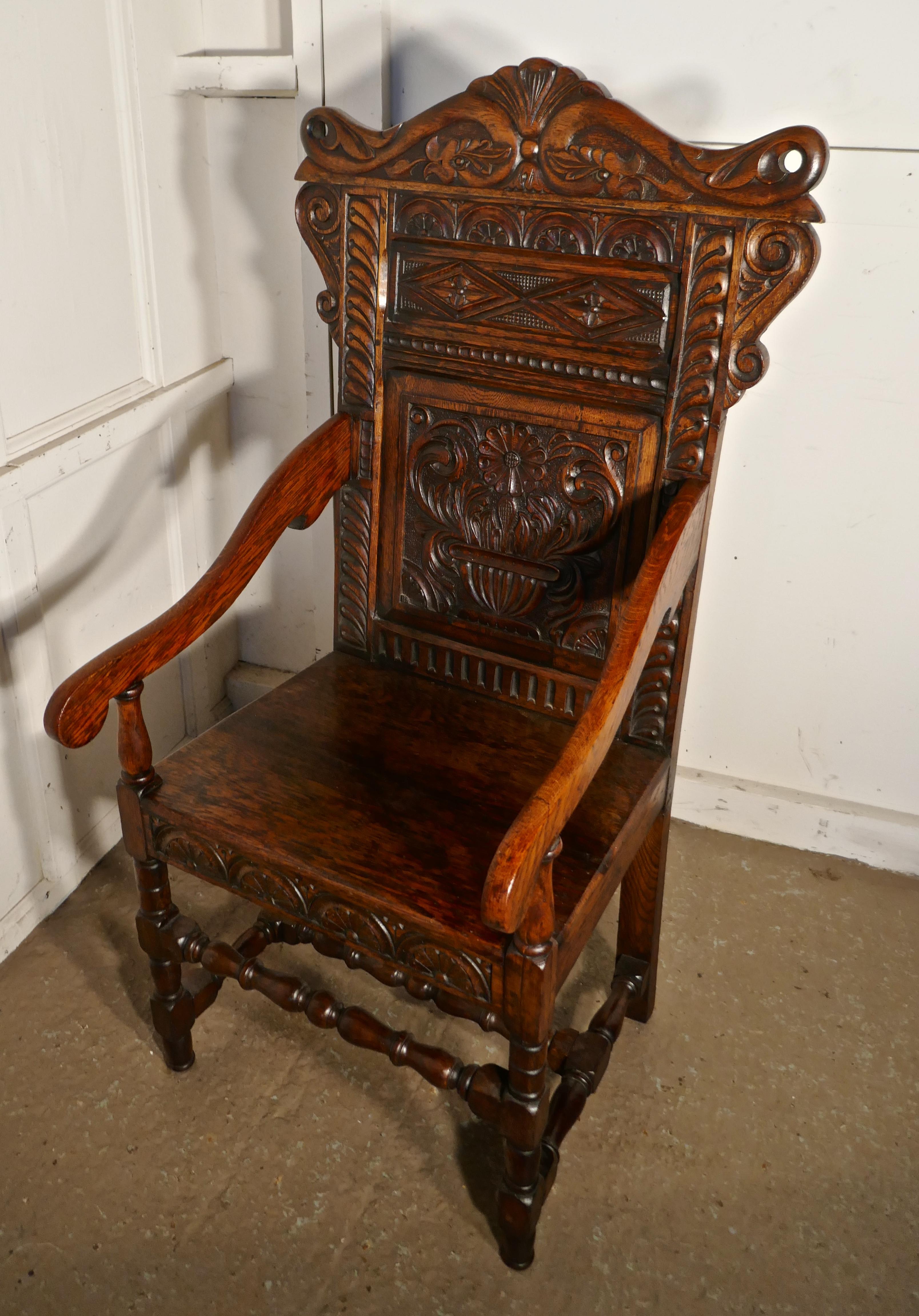 18th Century and Earlier 17th Century Carved Oak Wainscot Chair