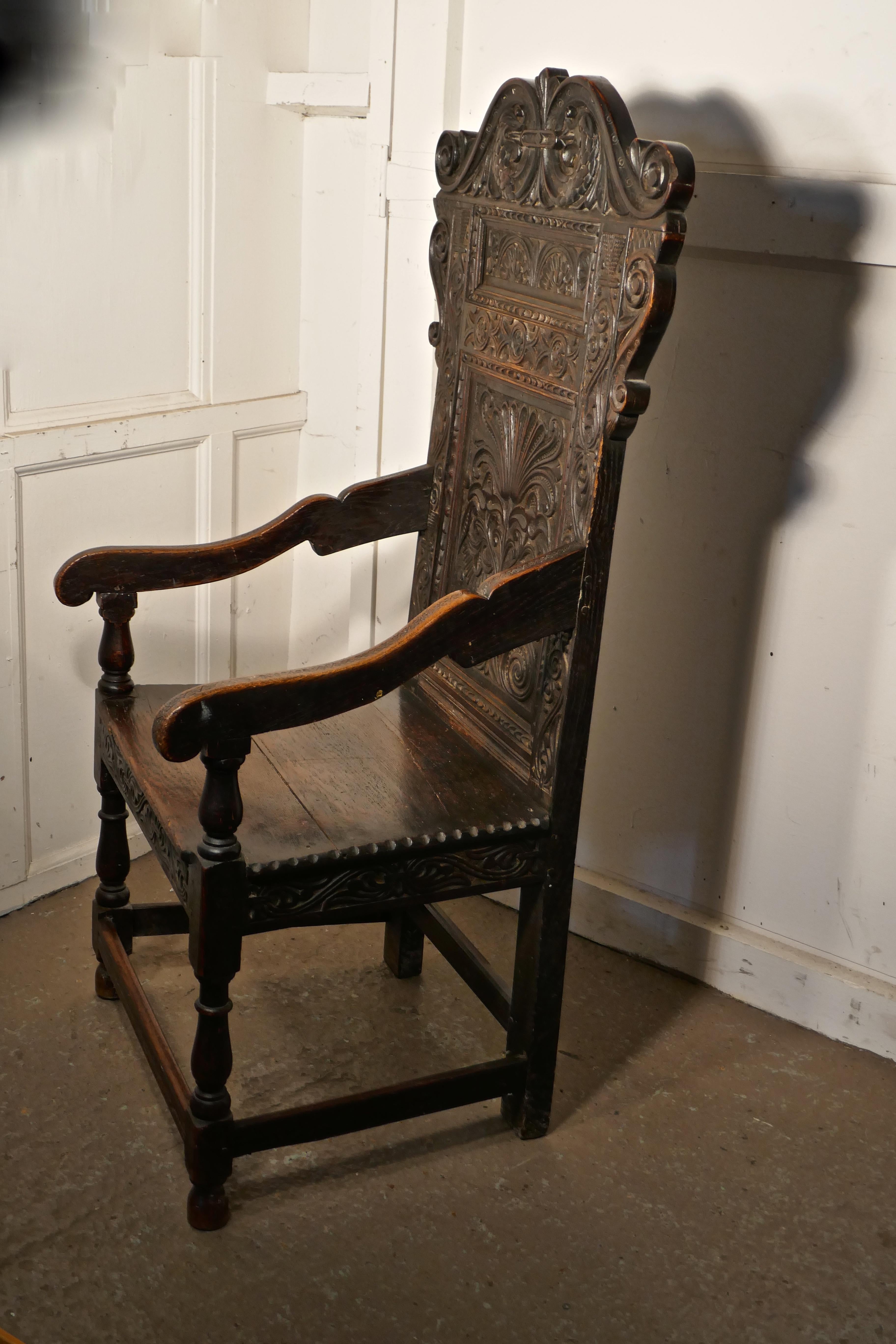 17th Century Carved Oak Wainscot Chair 4