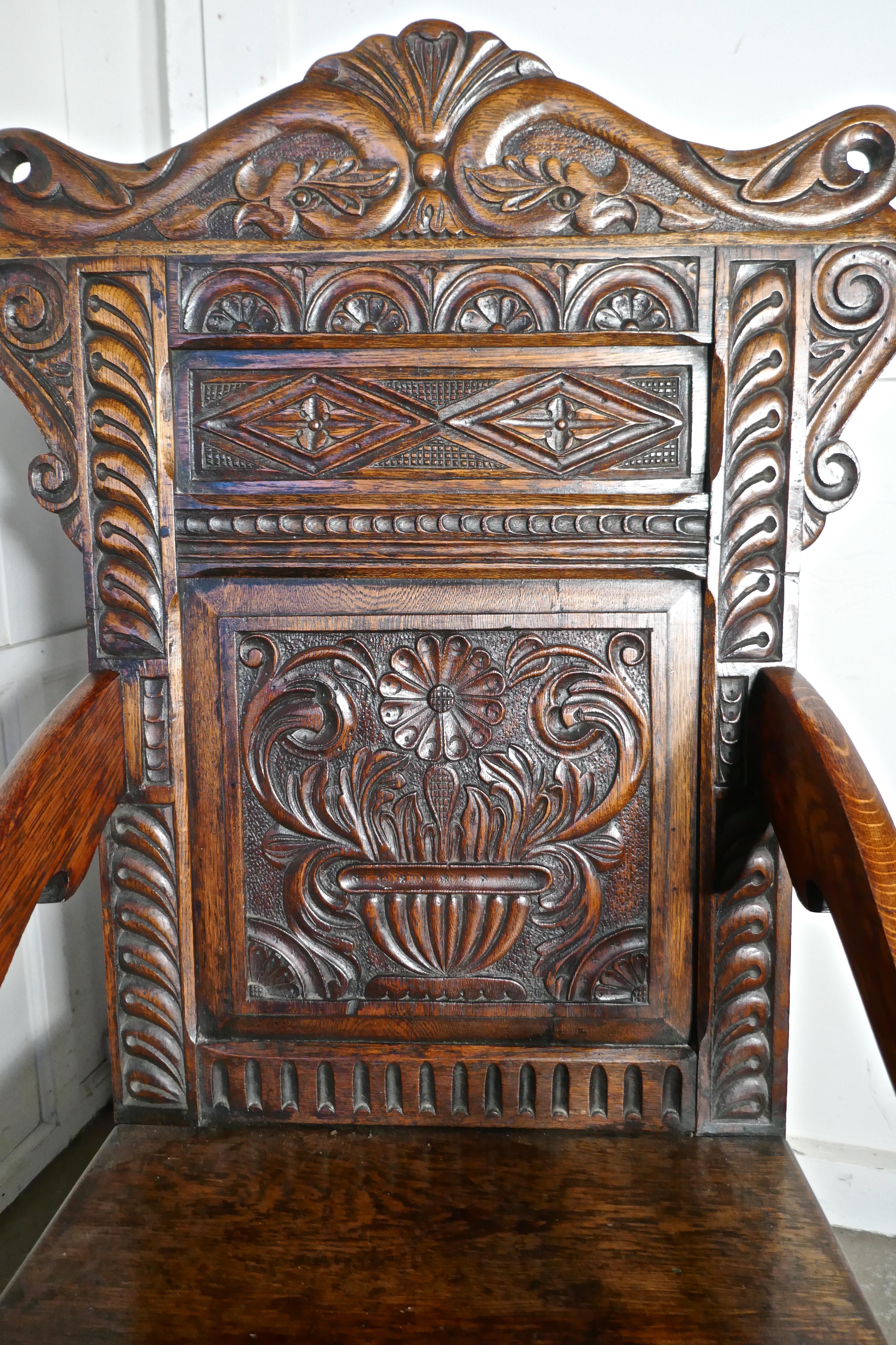 17th Century Carved Oak Wainscot Chair 1