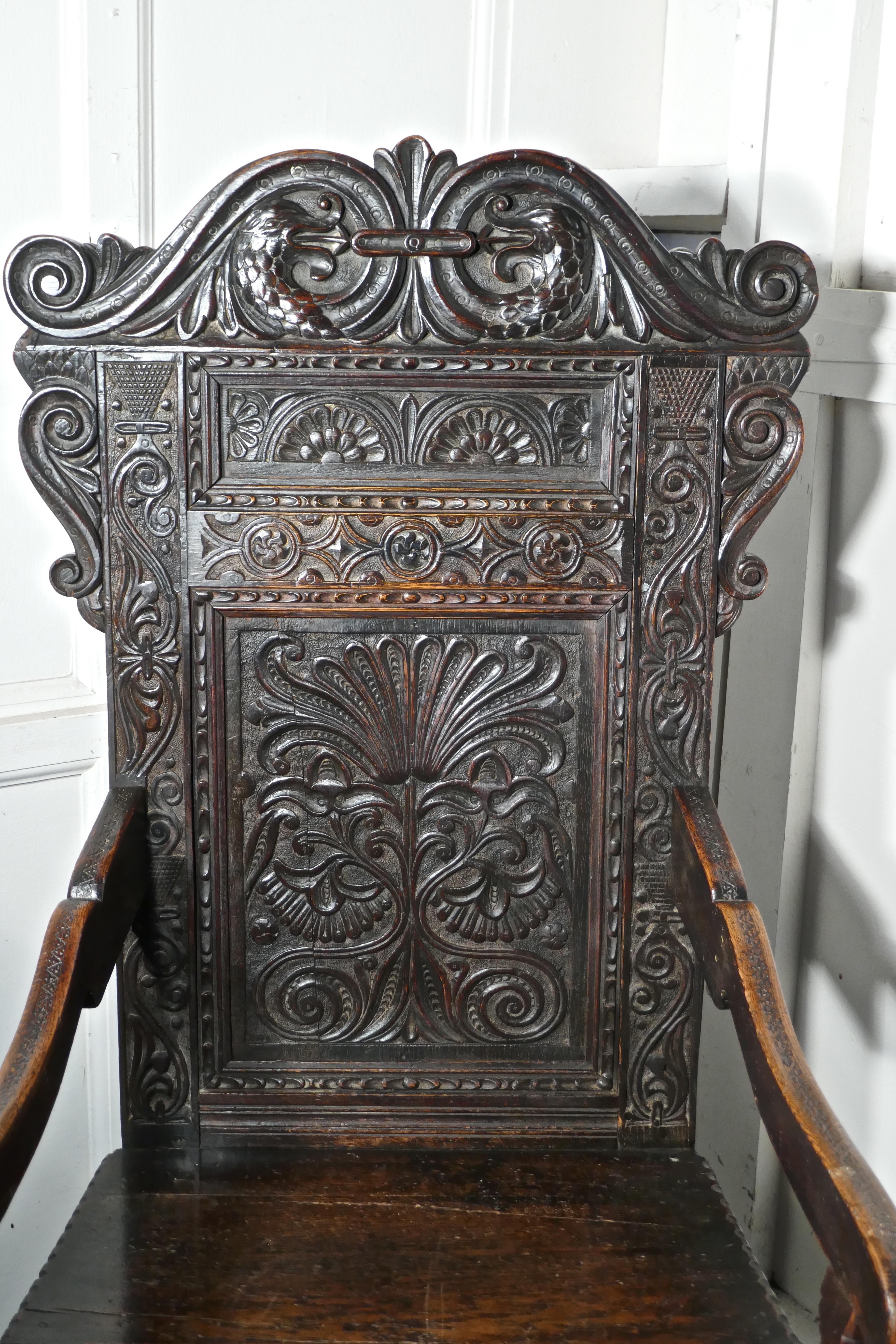 17th Century Carved Oak Wainscot Chair 5