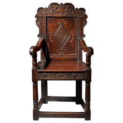 Antique 17th Century Carved Oak Wainscot Chair, the Yorkshire Chair