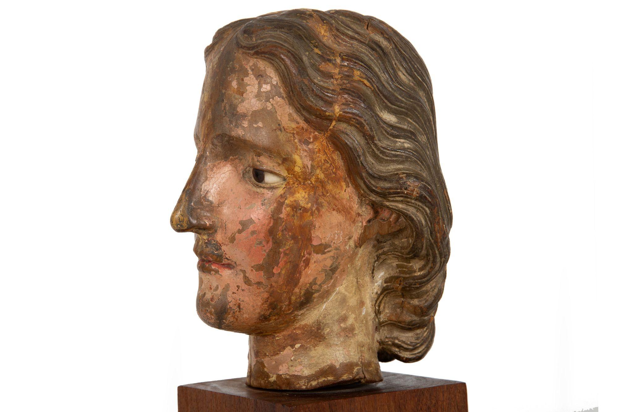 17th Century Carved Polychromed Bust of a Young Saint, probably Spain For Sale 3