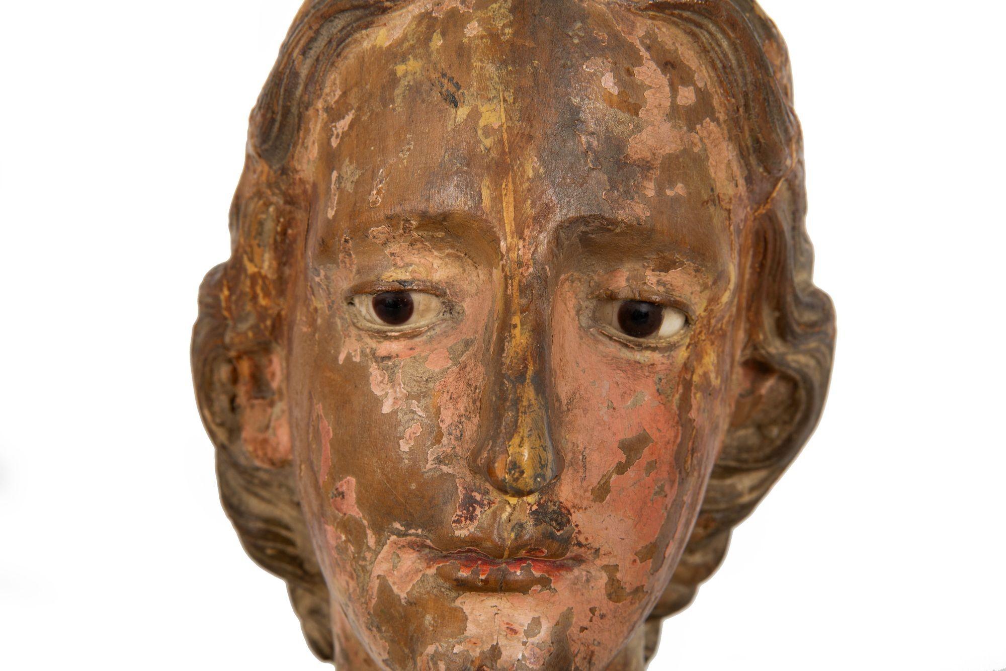 17th Century Carved Polychromed Bust of a Young Saint, probably Spain For Sale 4
