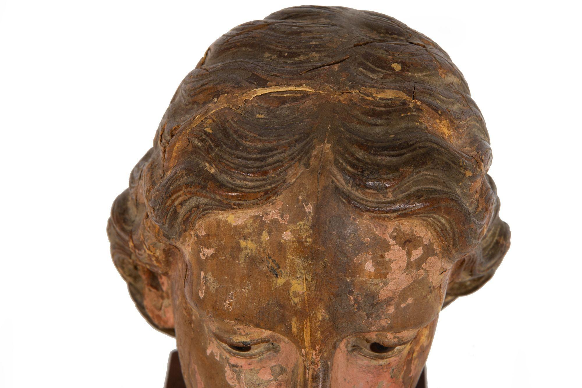 17th Century Carved Polychromed Bust of a Young Saint, probably Spain For Sale 5