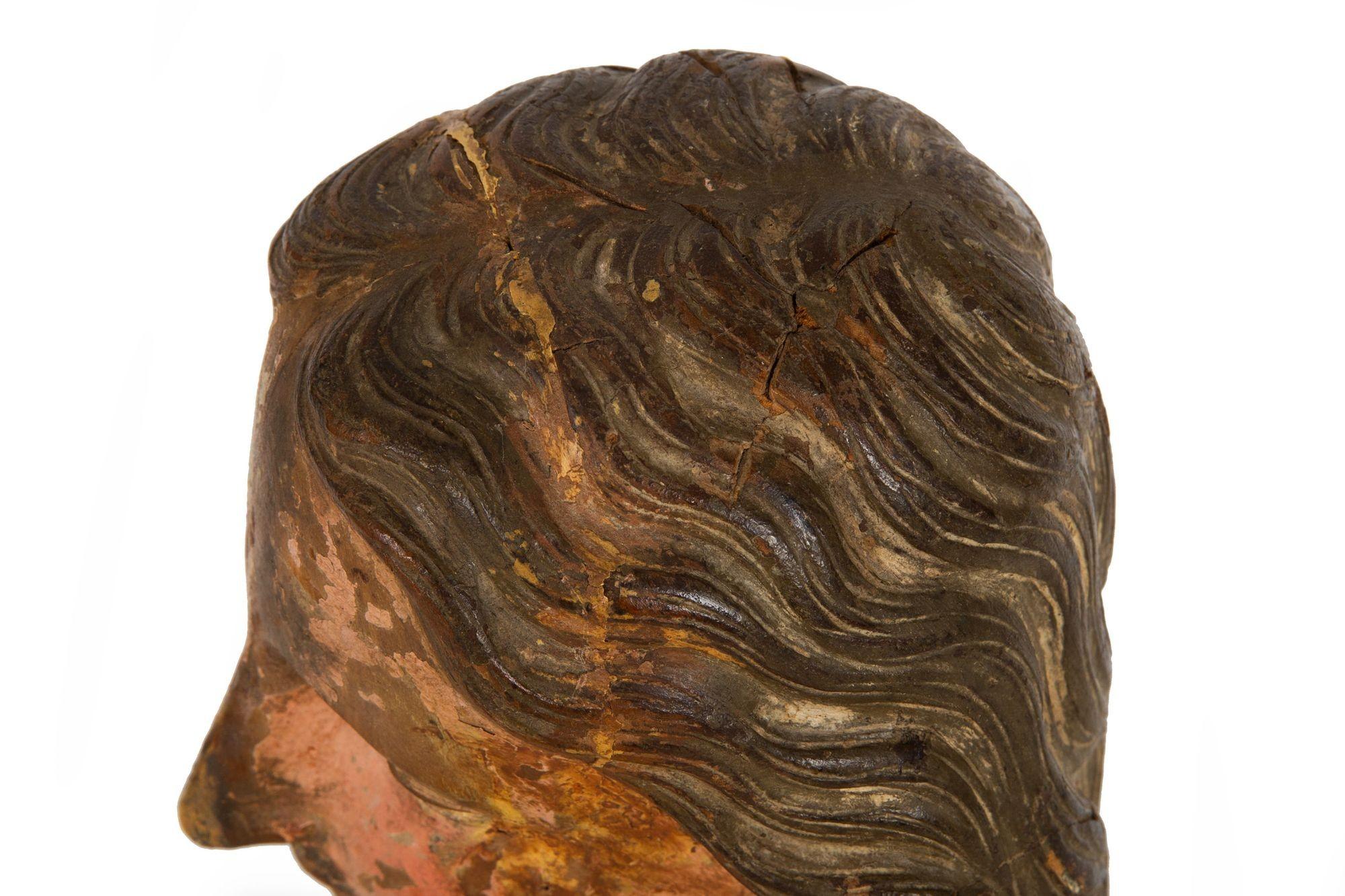 17th Century Carved Polychromed Bust of a Young Saint, probably Spain For Sale 6