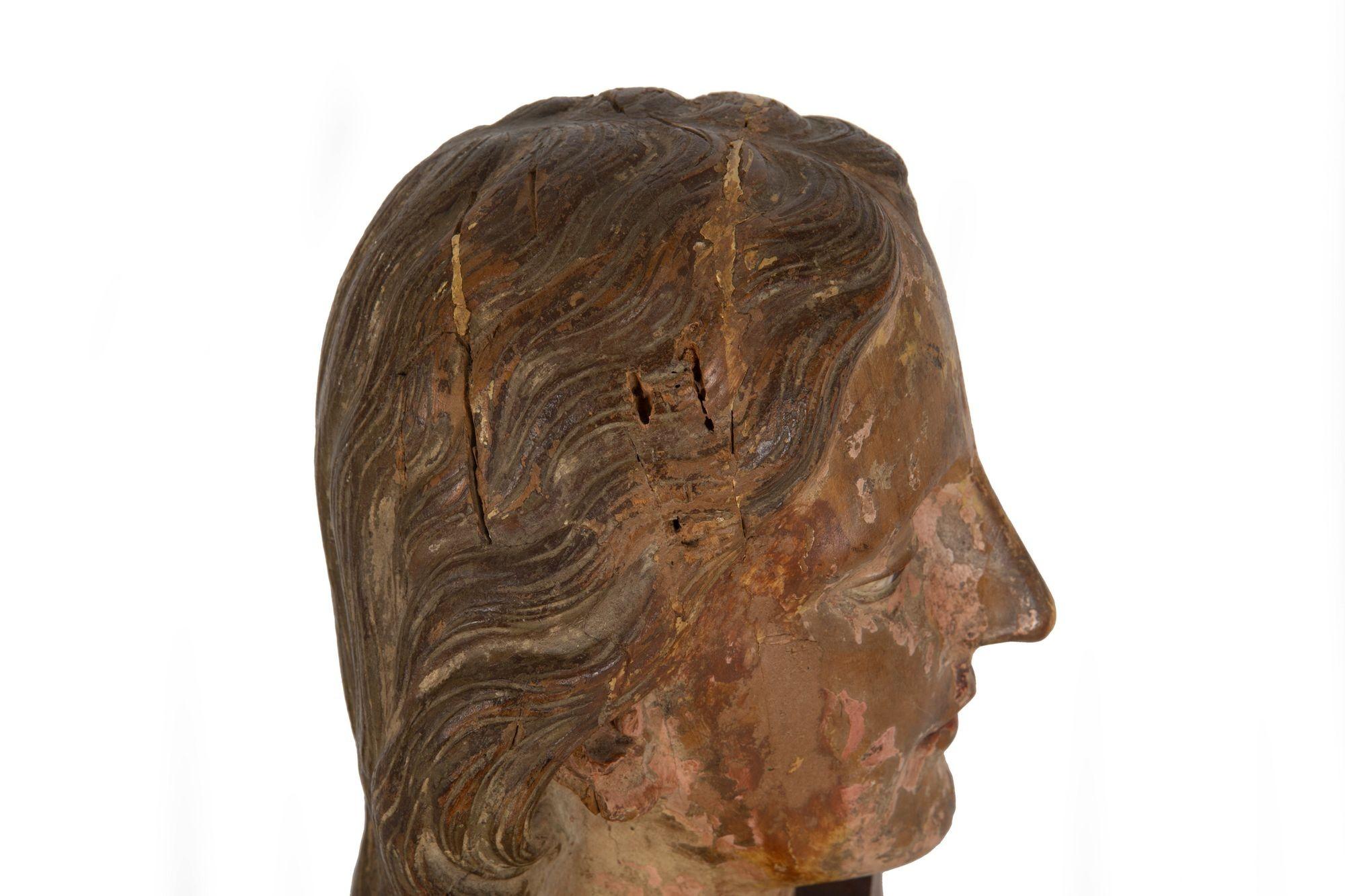 17th Century Carved Polychromed Bust of a Young Saint, probably Spain For Sale 7