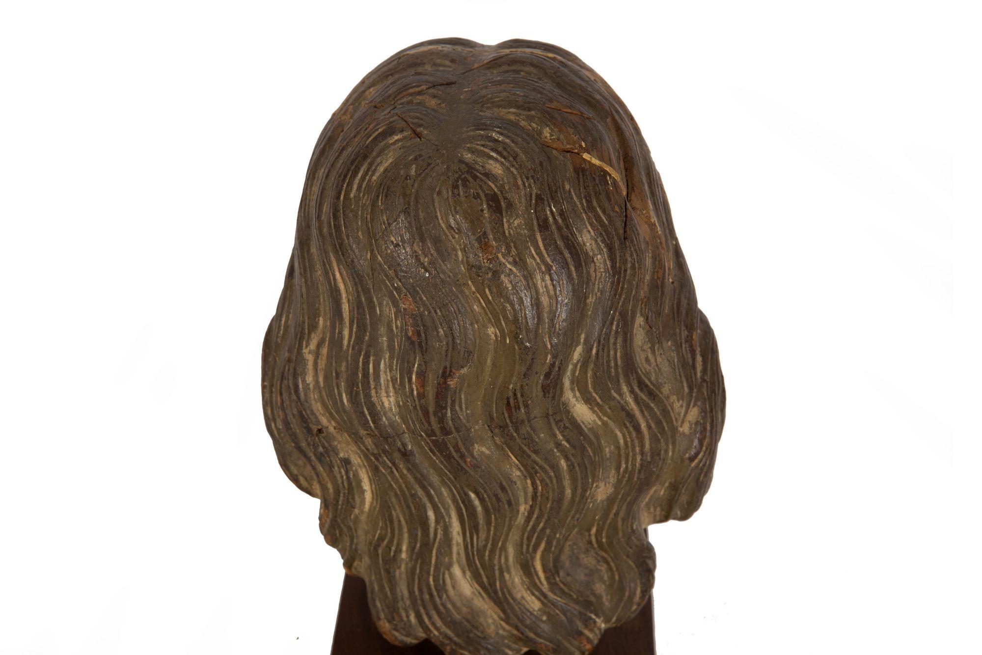 17th Century Carved Polychromed Bust of a Young Saint, probably Spain For Sale 8