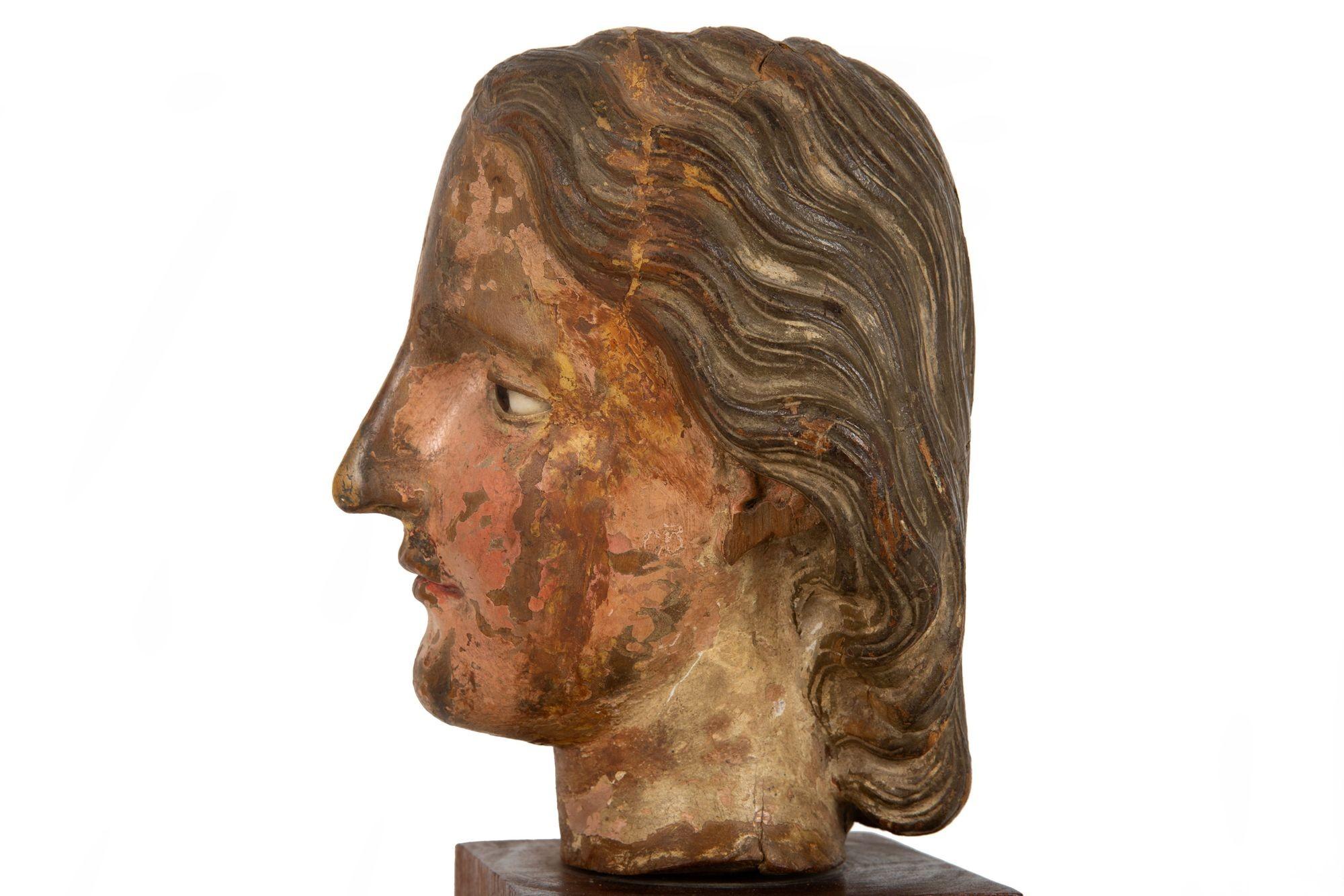 17th Century Carved Polychromed Bust of a Young Saint, probably Spain For Sale 9