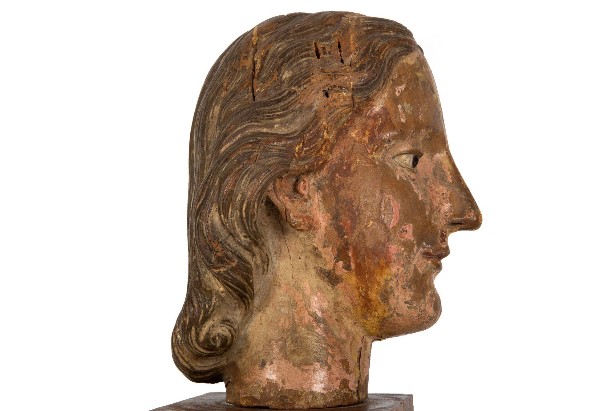17th Century Carved Polychromed Bust of a Young Saint, probably Spain For Sale 10