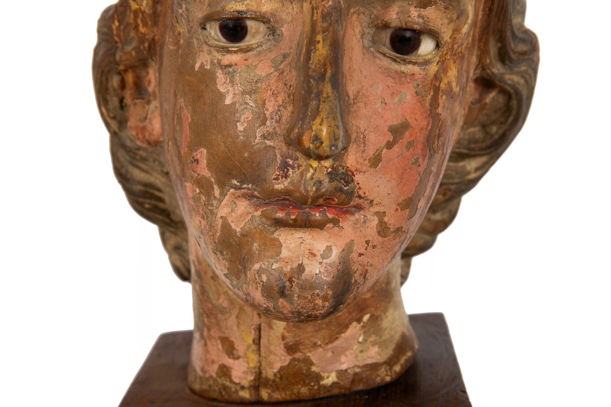 17th Century Carved Polychromed Bust of a Young Saint, probably Spain For Sale 11