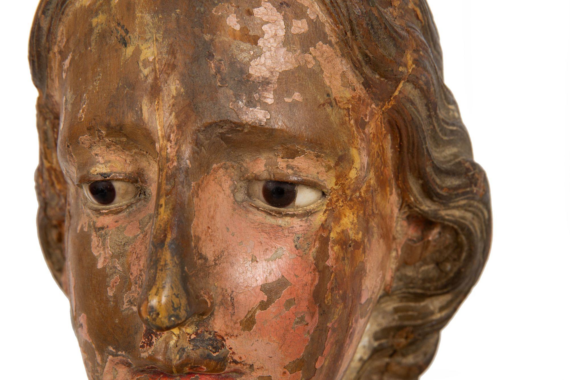 17th Century Carved Polychromed Bust of a Young Saint, probably Spain For Sale 12