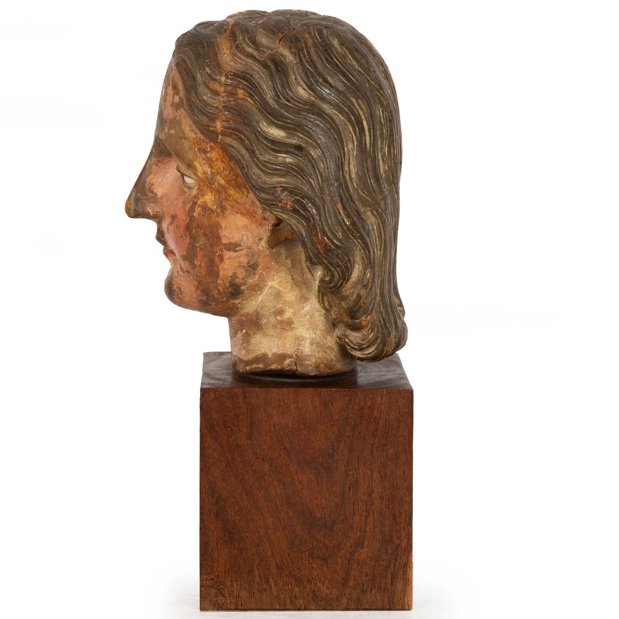 17th Century Carved Polychromed Bust of a Young Saint, probably Spain In Good Condition For Sale In Shippensburg, PA