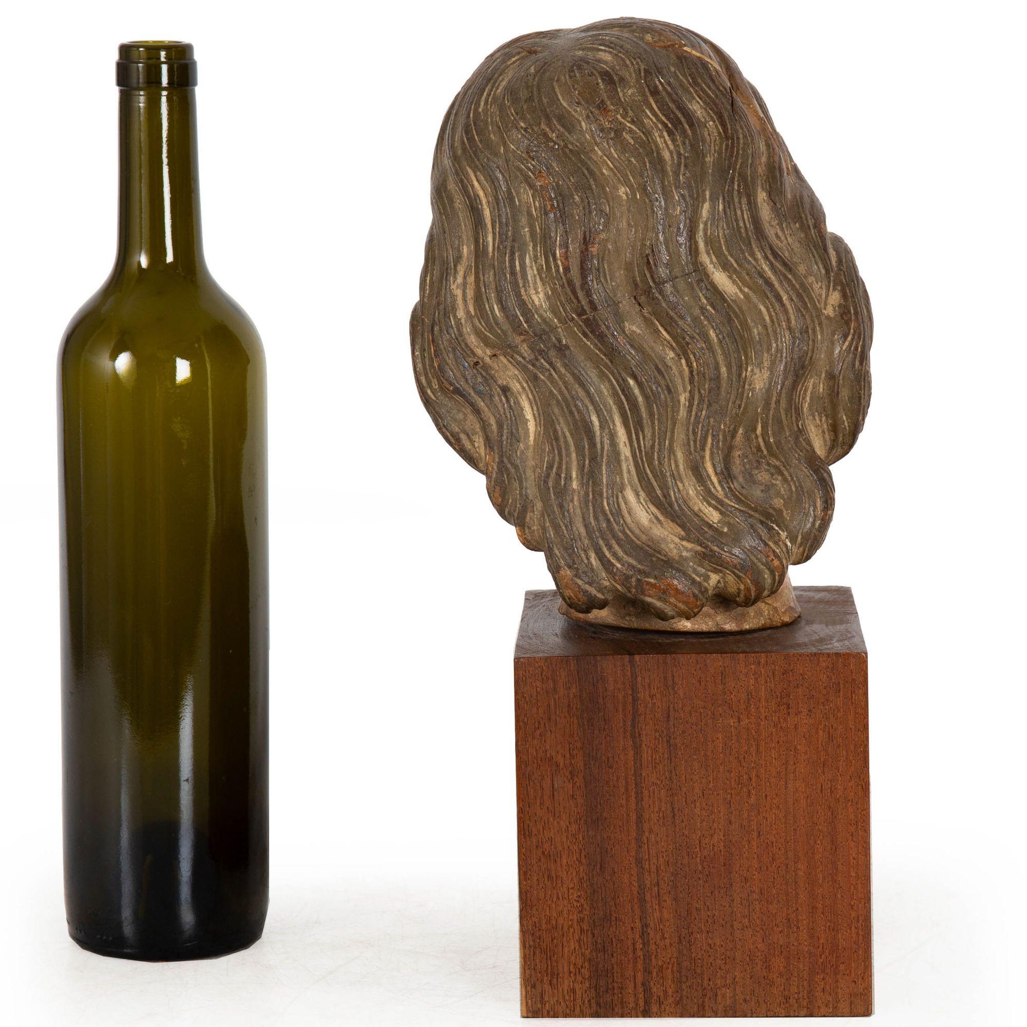 Gesso 17th Century Carved Polychromed Bust of a Young Saint, probably Spain For Sale