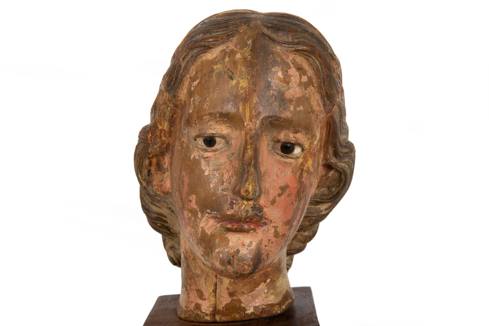 17th Century Carved Polychromed Bust of a Young Saint, probably Spain For Sale 1