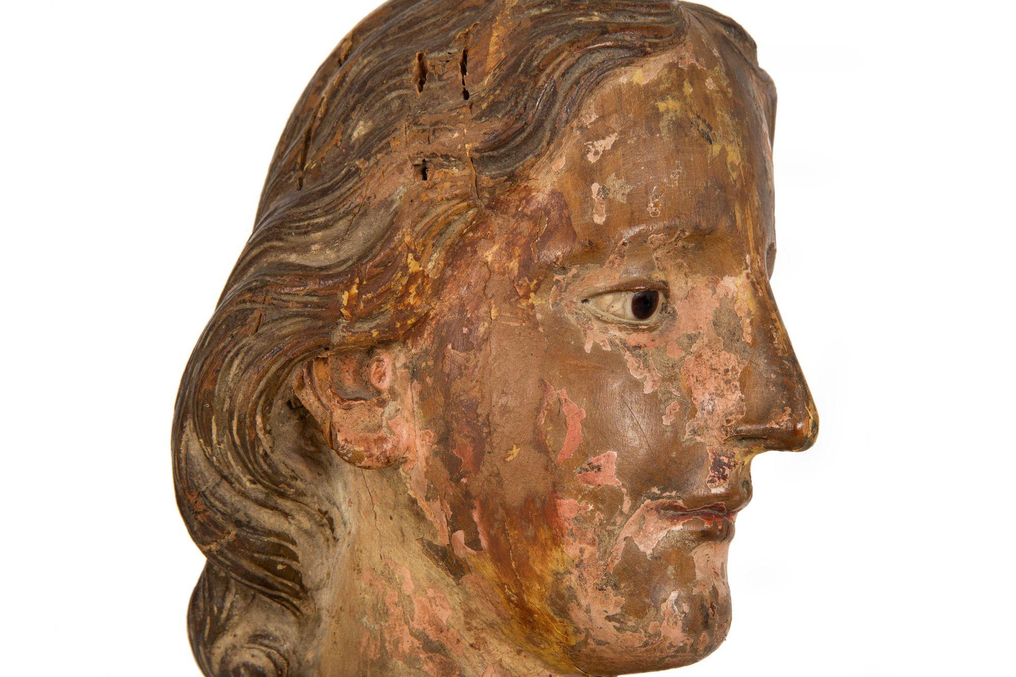 17th Century Carved Polychromed Bust of a Young Saint, probably Spain For Sale 2