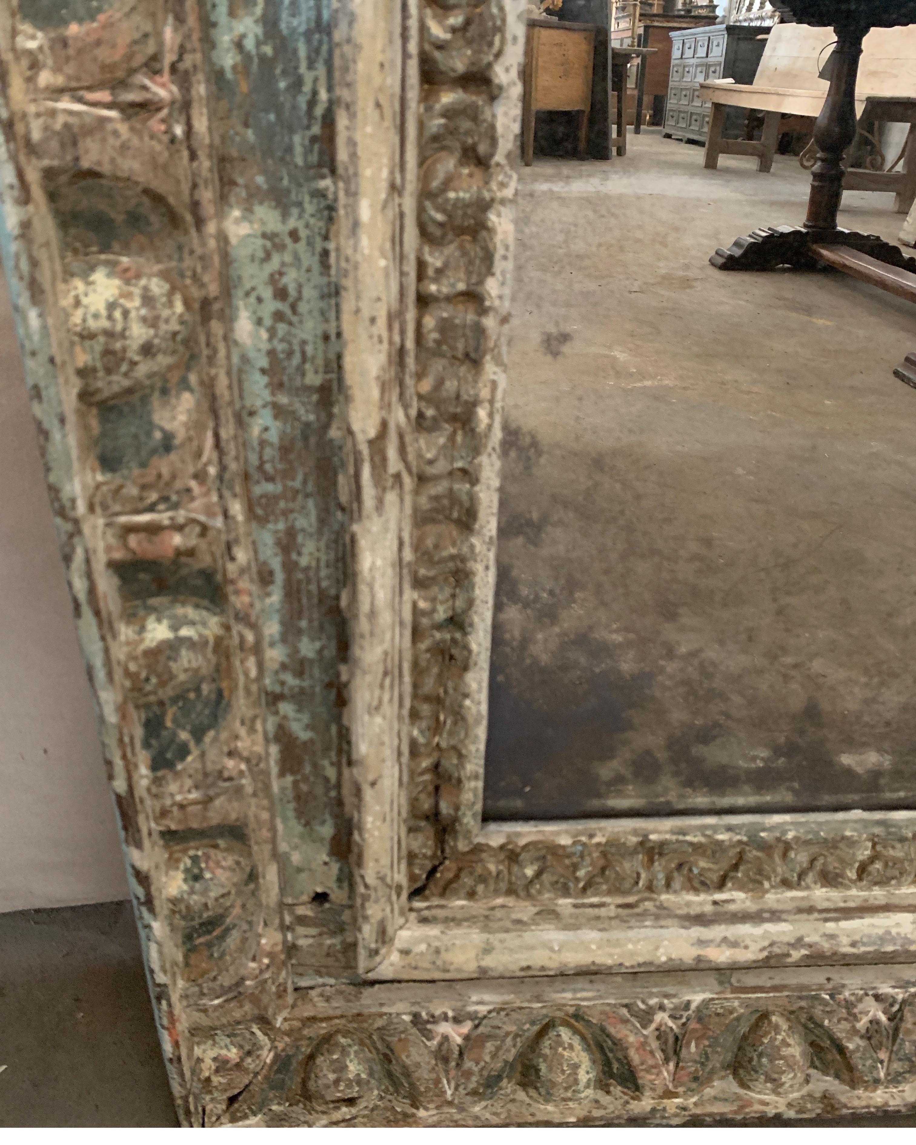 Spanish 17th Century Carved Polychromed Mirror from Spain