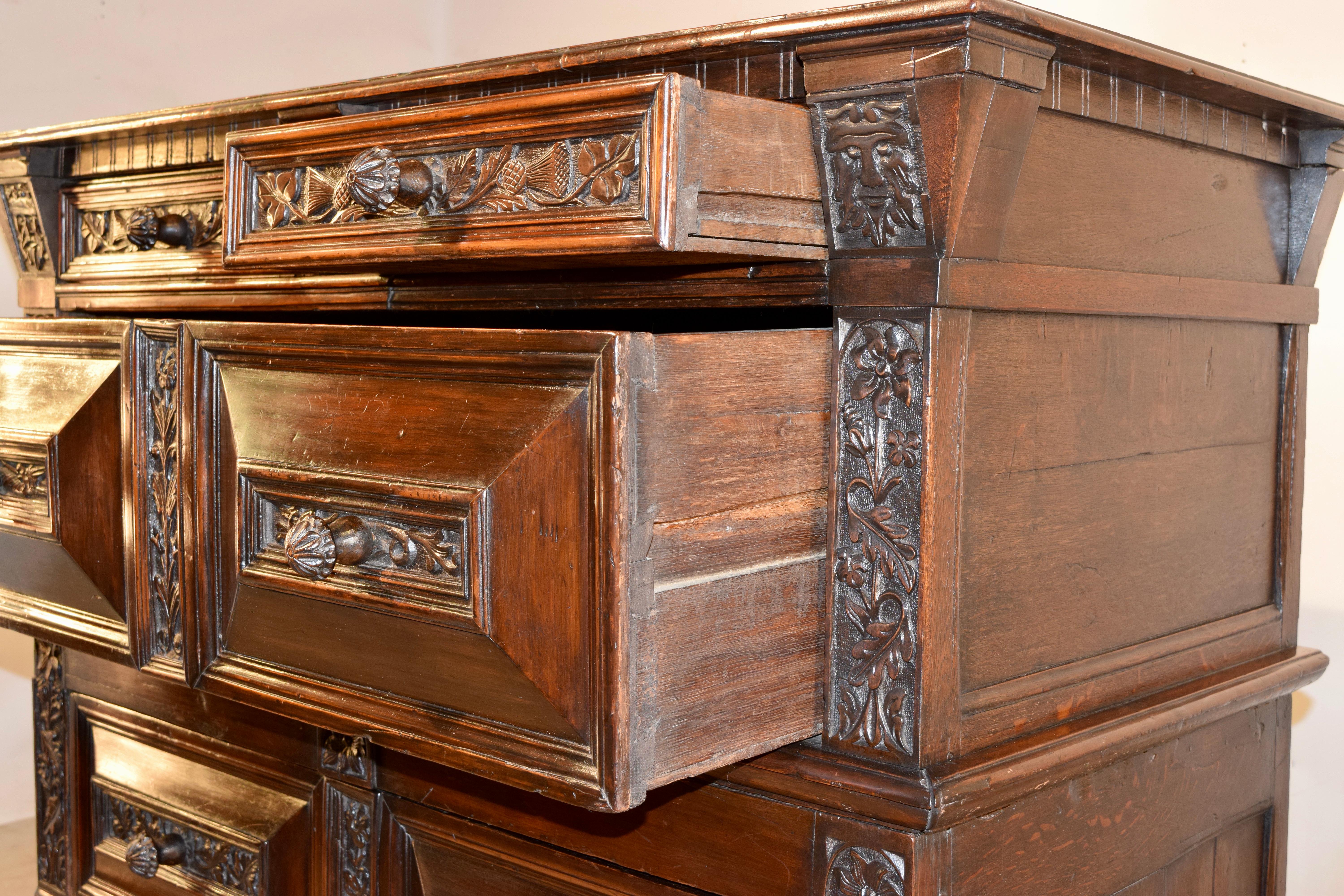 17th Century Carved Two Piece Chest of Drawers For Sale 3
