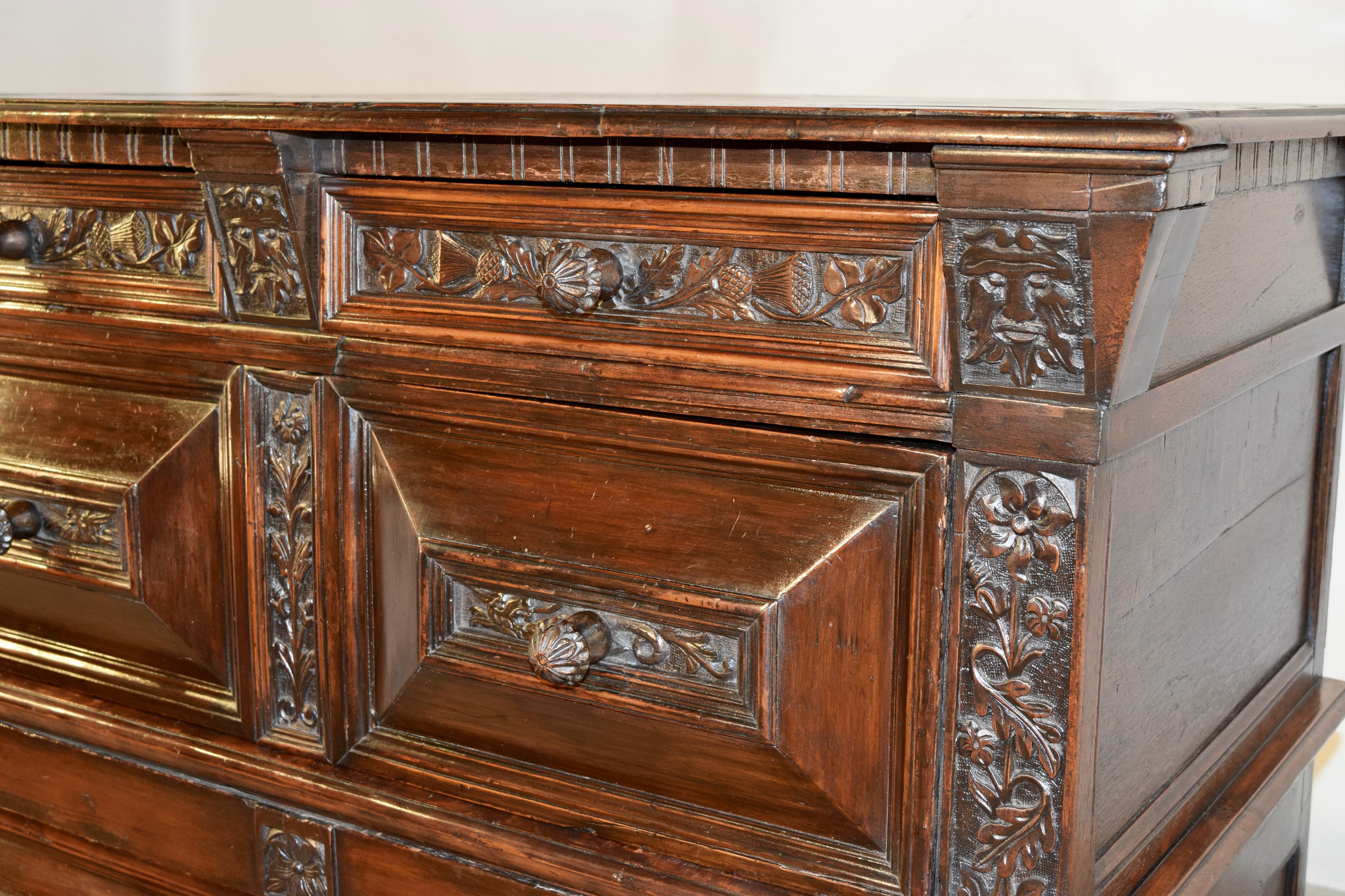 17th Century Carved Two Piece Chest of Drawers For Sale 4