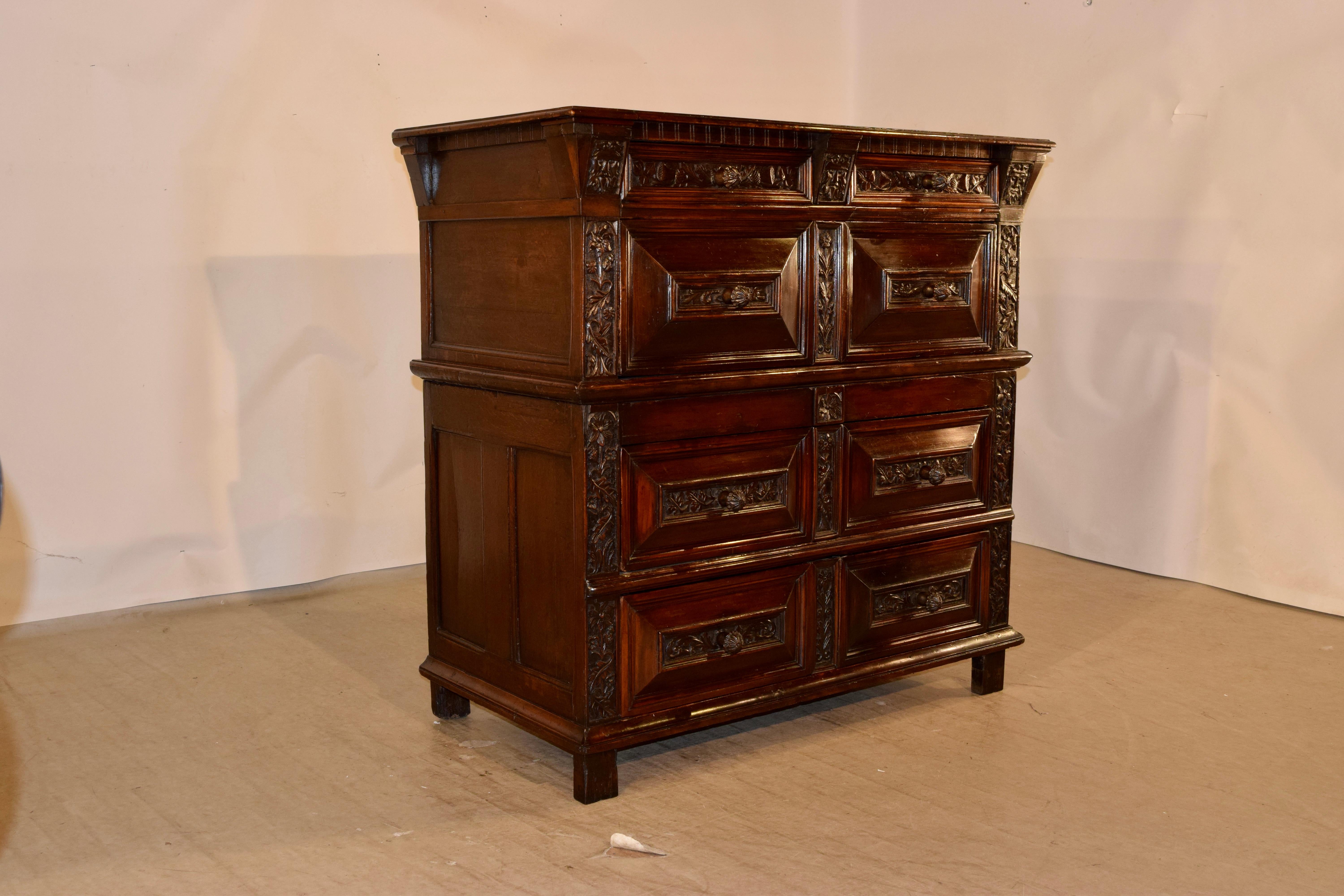 Charles II 17th Century Carved Two Piece Chest of Drawers For Sale