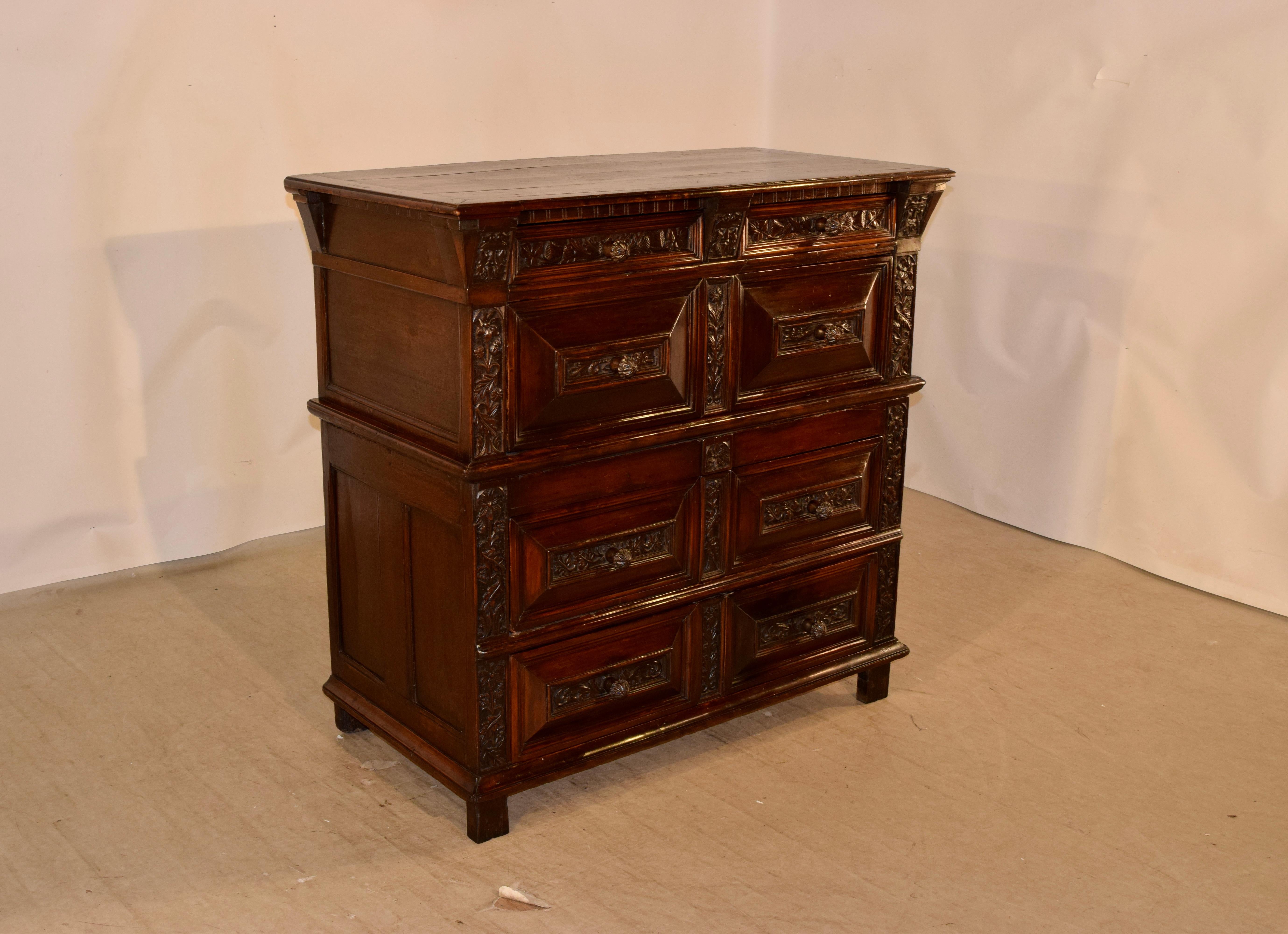 Scottish 17th Century Carved Two Piece Chest of Drawers For Sale