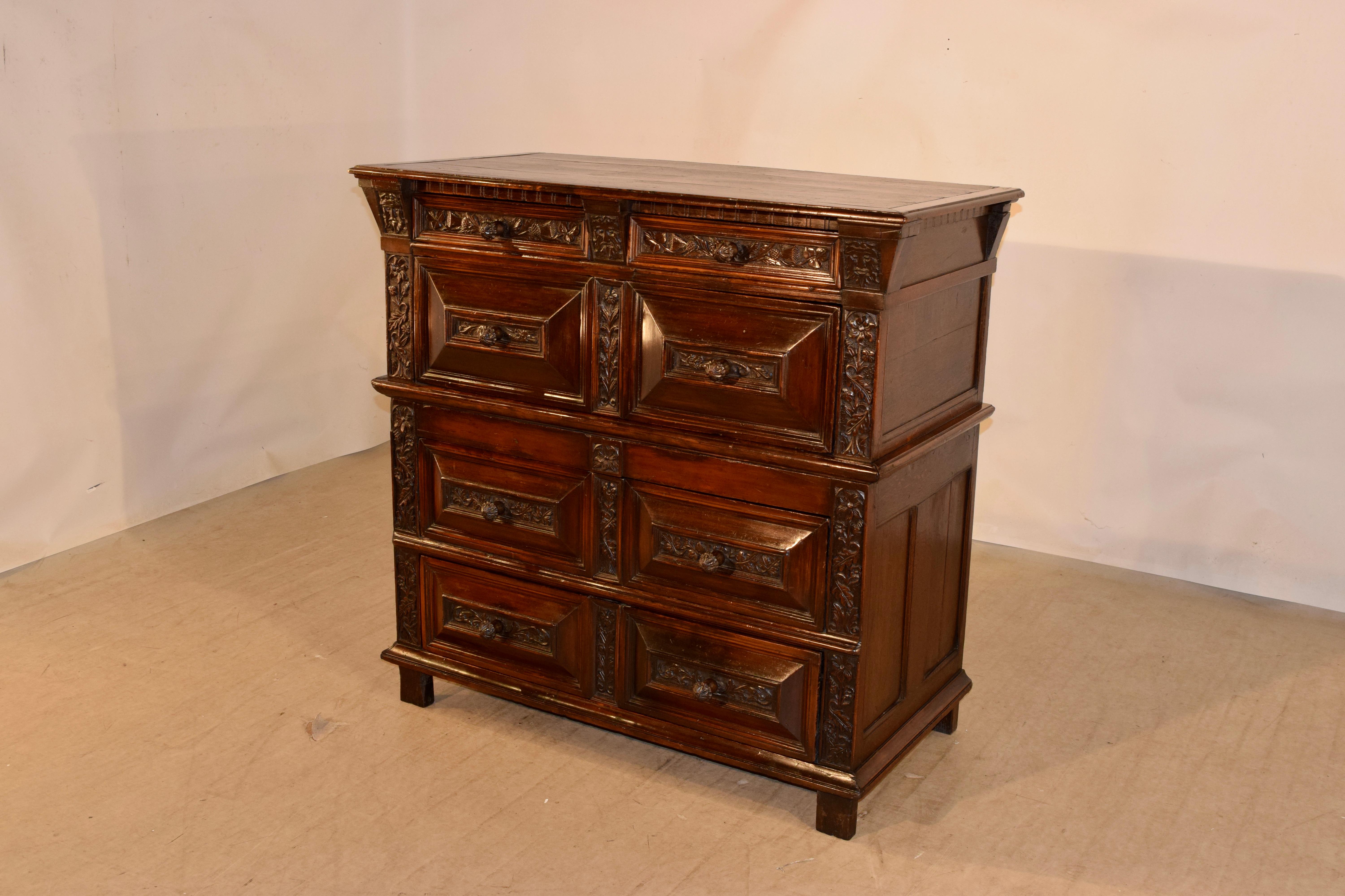 17th Century Carved Two Piece Chest of Drawers In Good Condition For Sale In High Point, NC
