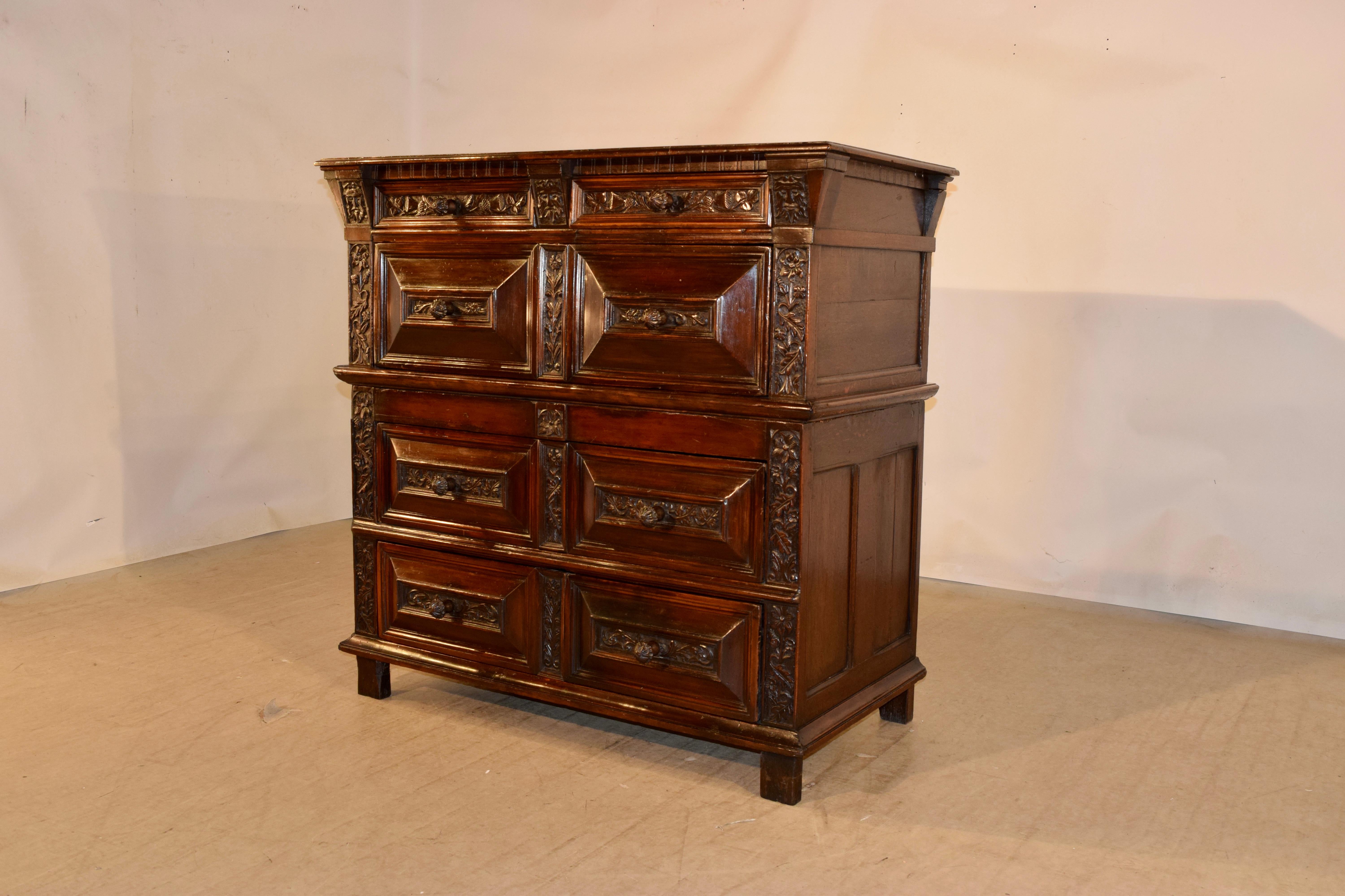 18th Century and Earlier 17th Century Carved Two Piece Chest of Drawers For Sale