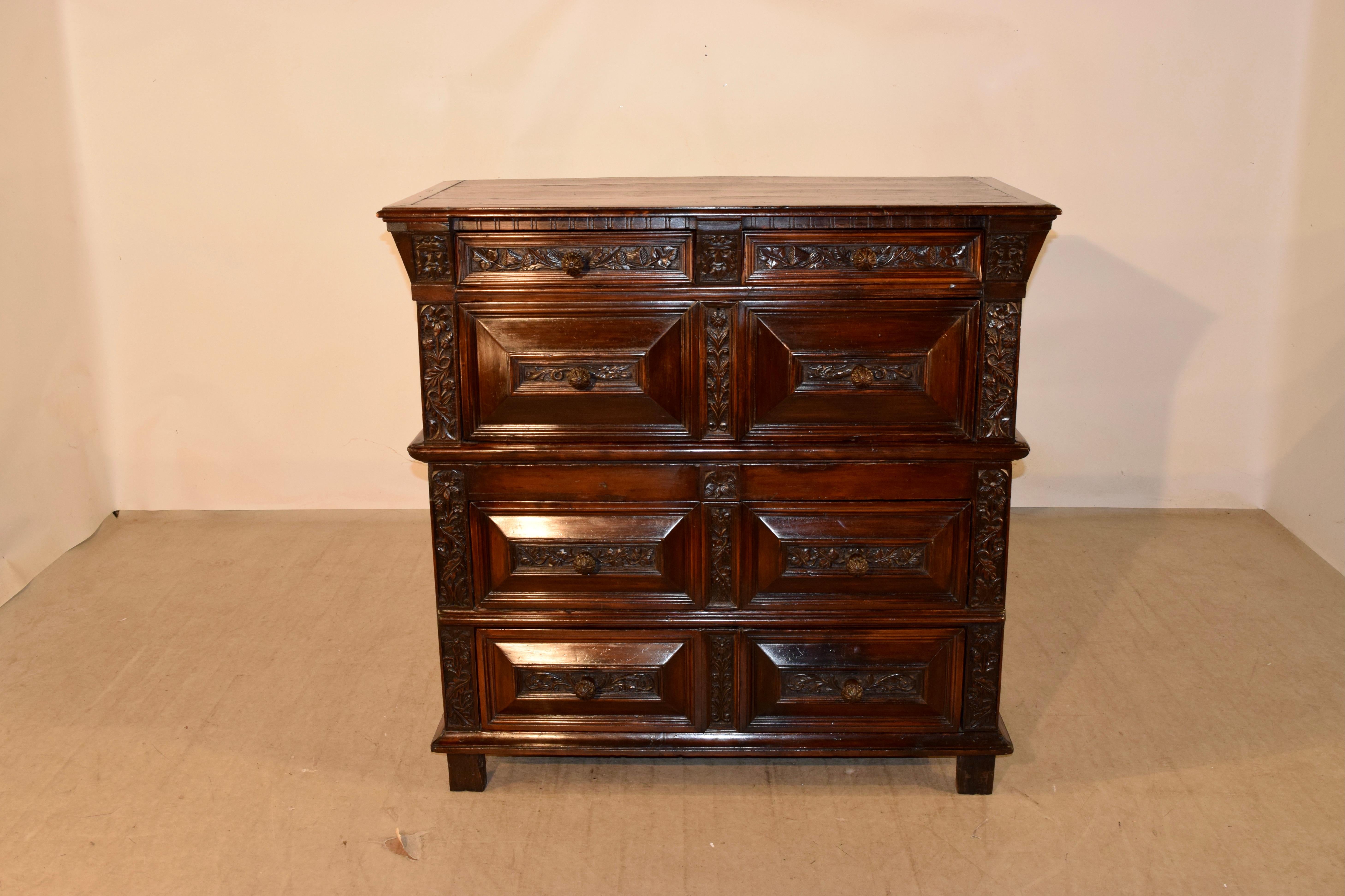 Rosewood 17th Century Carved Two Piece Chest of Drawers For Sale
