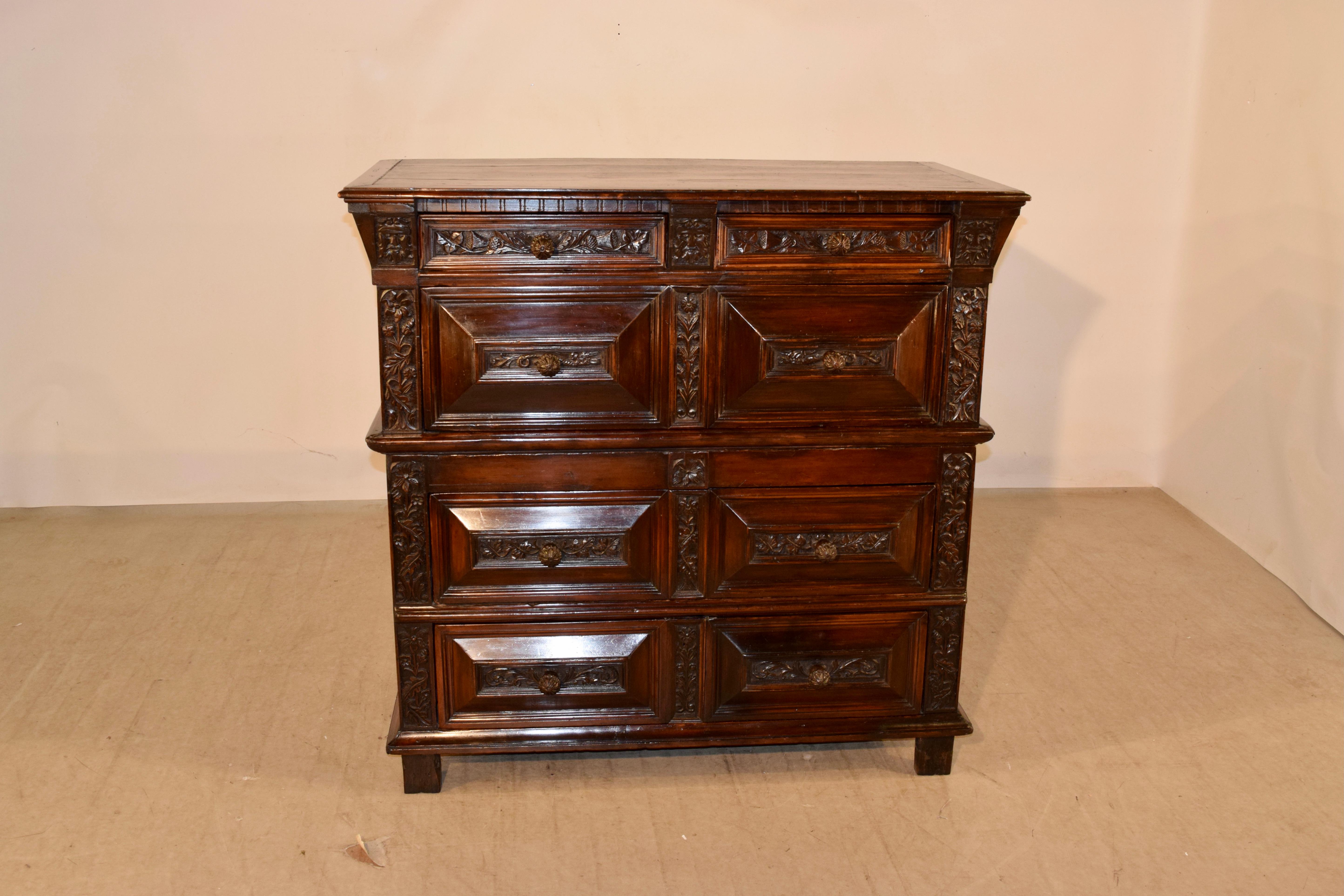 17th Century Carved Two Piece Chest of Drawers For Sale 1