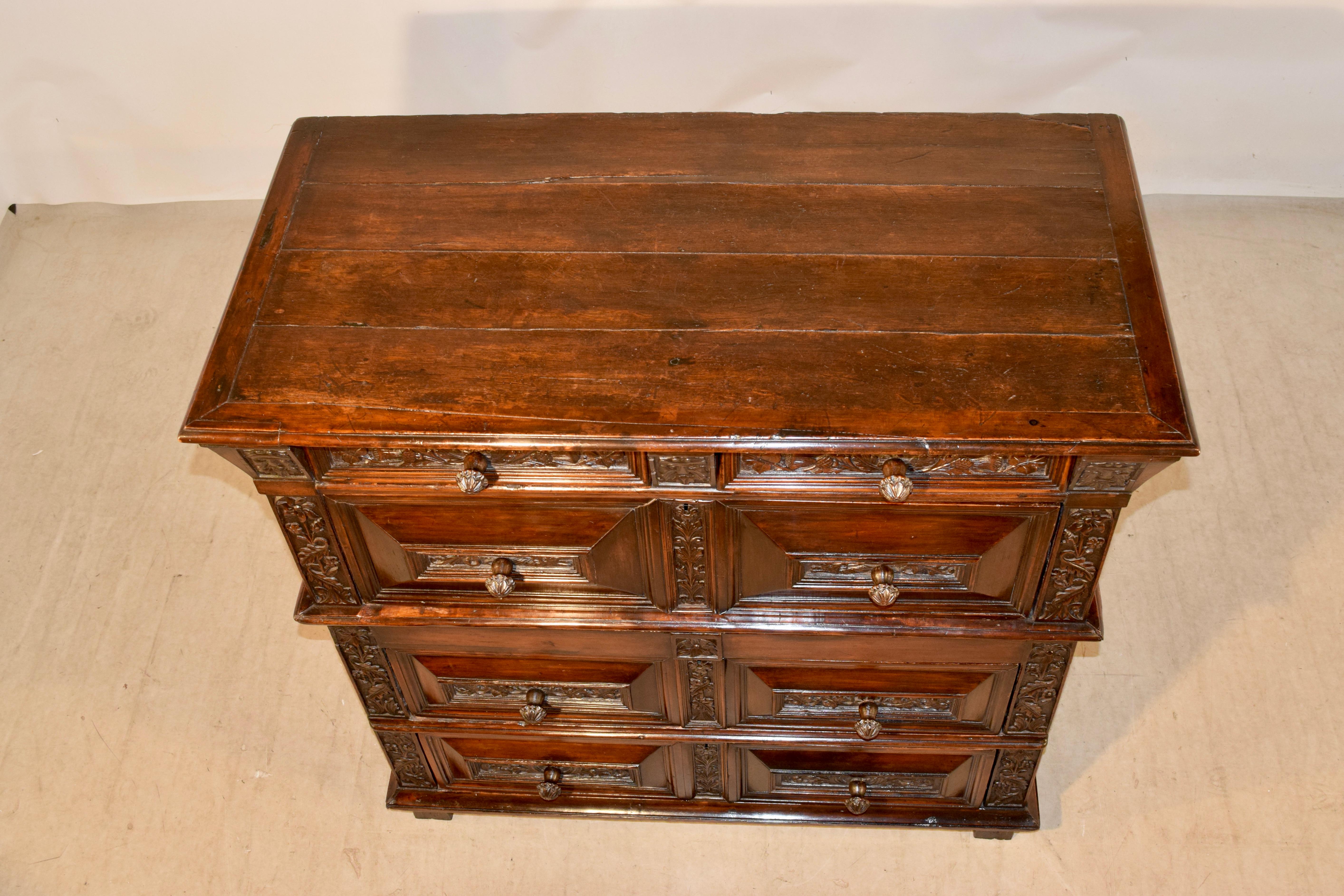 17th Century Carved Two Piece Chest of Drawers For Sale 2