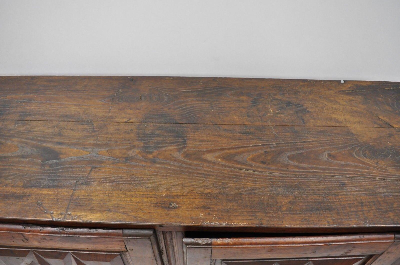 18th Century and Earlier 17th Century Carved Walnut Italian Baroque Two-Door Credenza Cabinet Buffet For Sale