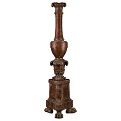 17th Century Carved Walnut Sicilian Torchere of Large Scale