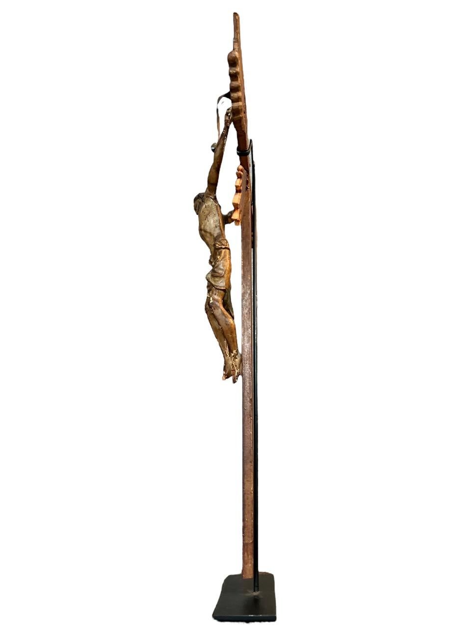 Italian 17th Century Carved Wood and Polychromed  of Crucified Jesus on the Cross For Sale