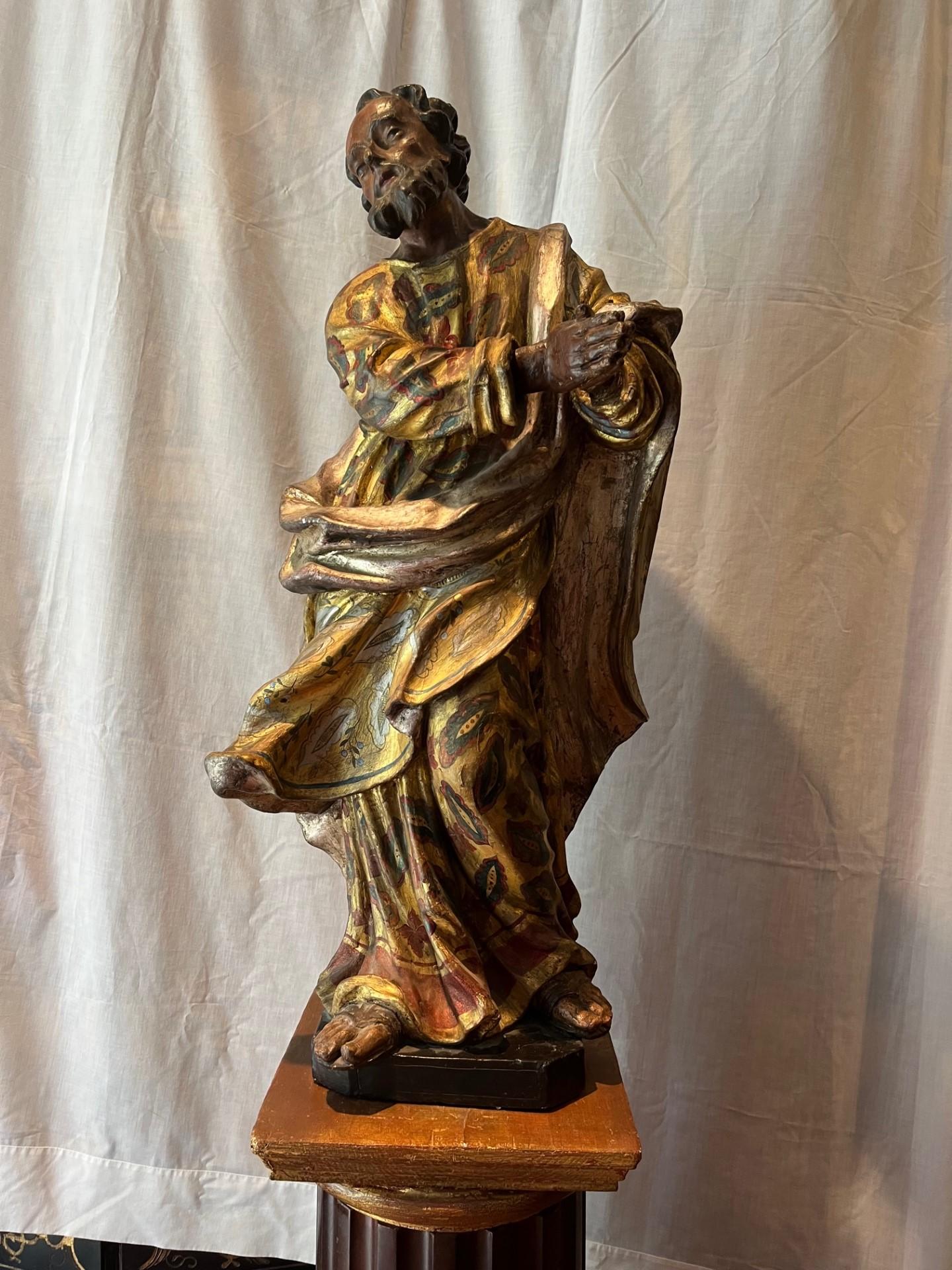 German 17th Century Carved Wood Silver Gilt Polychrome Figure of Saint John For Sale