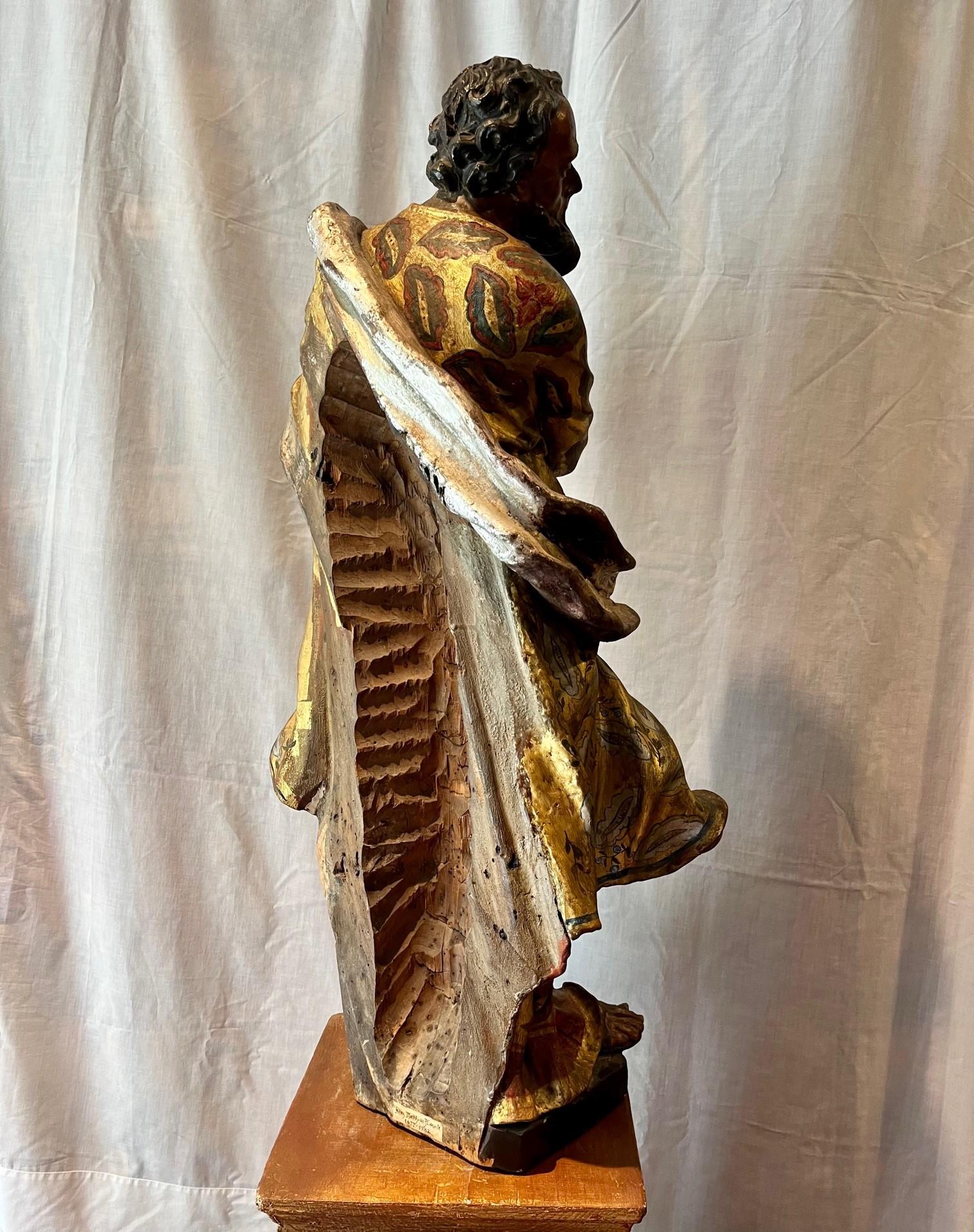 17th Century Carved Wood Silver Gilt Polychrome Figure of Saint John In Good Condition For Sale In Vero Beach, FL