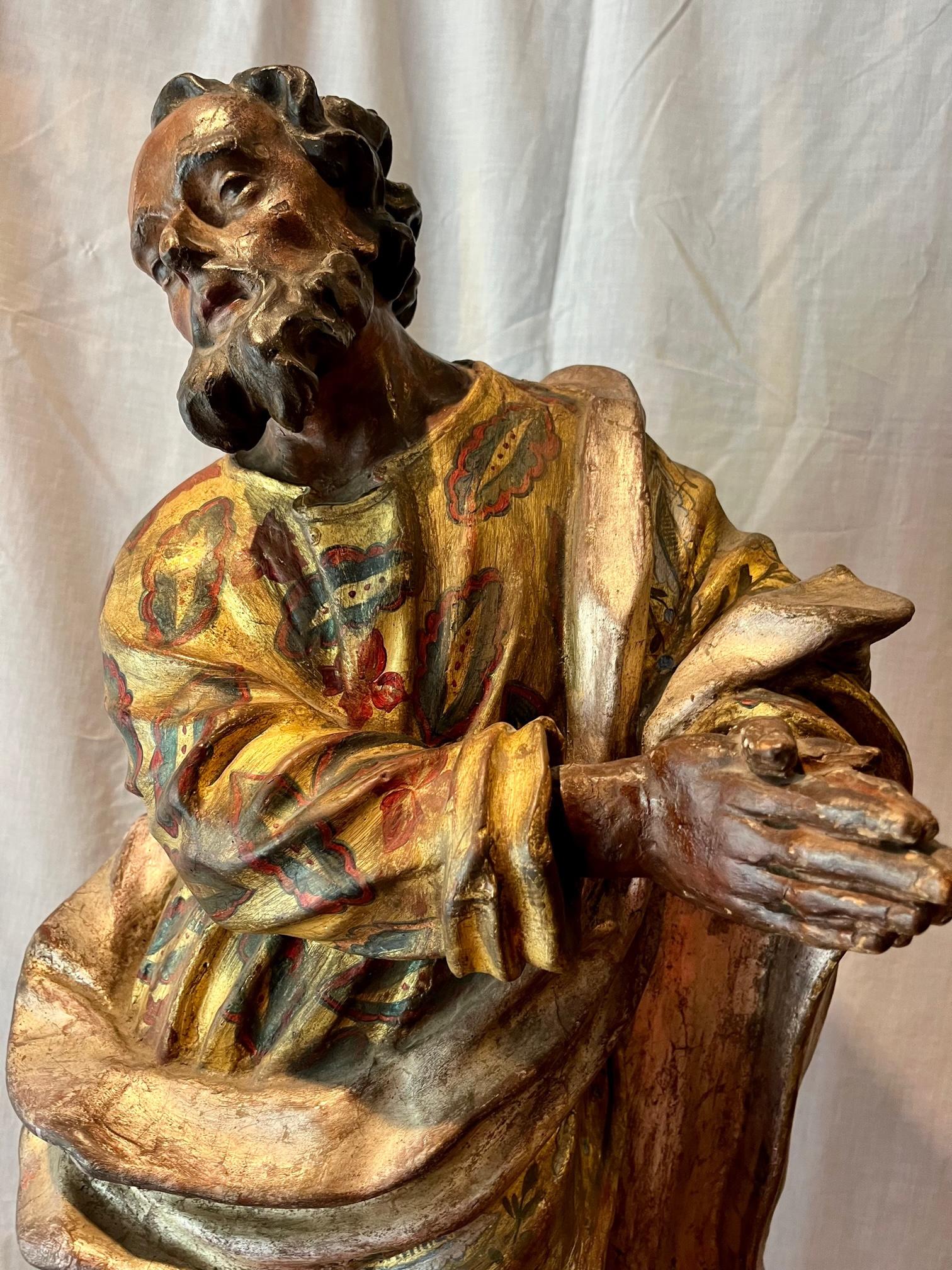 17th Century Carved Wood Silver Gilt Polychrome Figure of Saint John For Sale 2