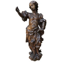 17th Century Carved Wood Statue of Young Gentleman
