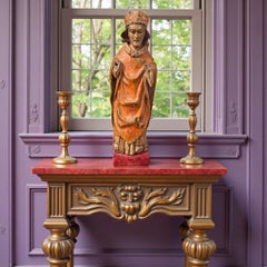 17th Century Carved Wooden Saint Pope Sculpture, Antique Religious Art