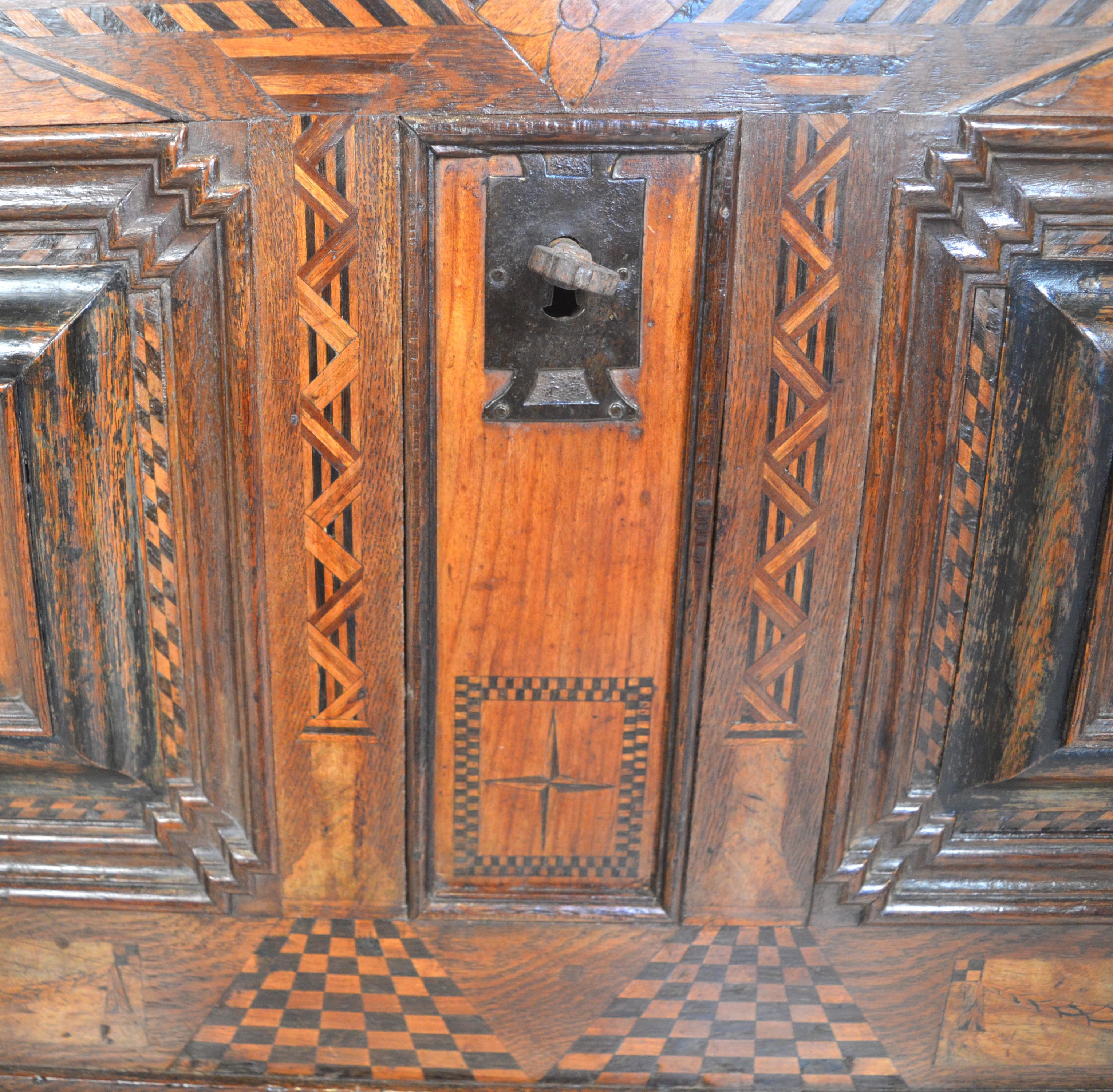 18th Century and Earlier 17th Century Cassone Coffer in Oak and Walnut