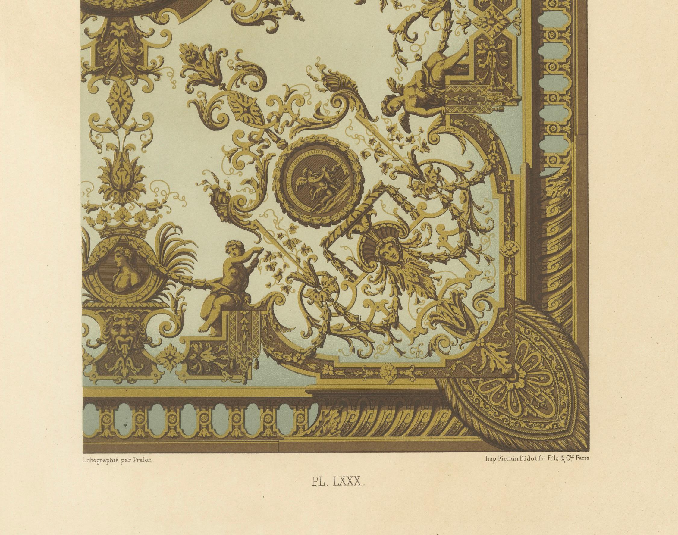 Français Ornement de plafond du 17e siècle - Panneau intérieur baroque avec grotesques, vers 1869 en vente