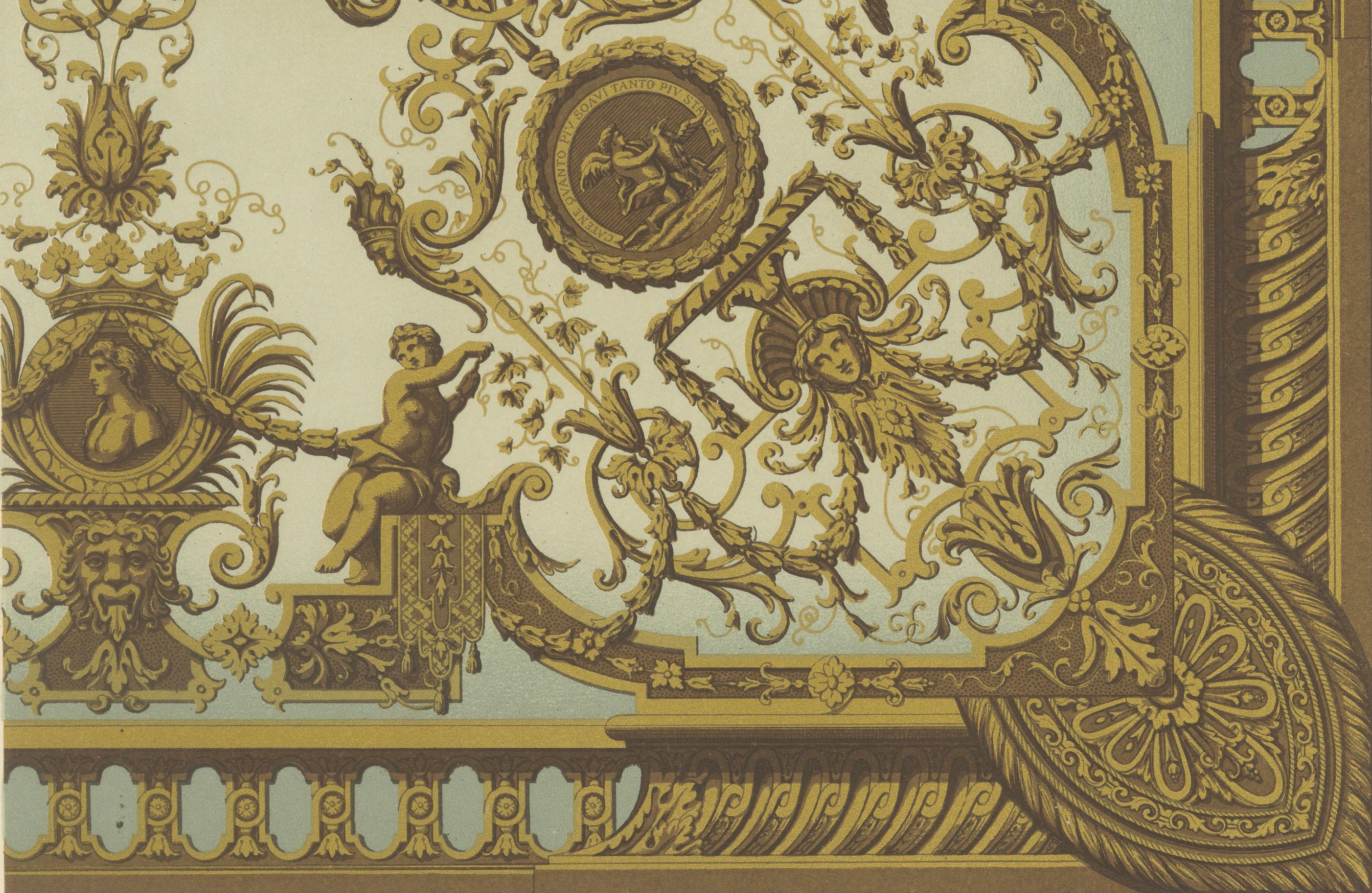 Ornement de plafond du 17e siècle - Panneau intérieur baroque avec grotesques, vers 1869 Bon état - En vente à Langweer, NL