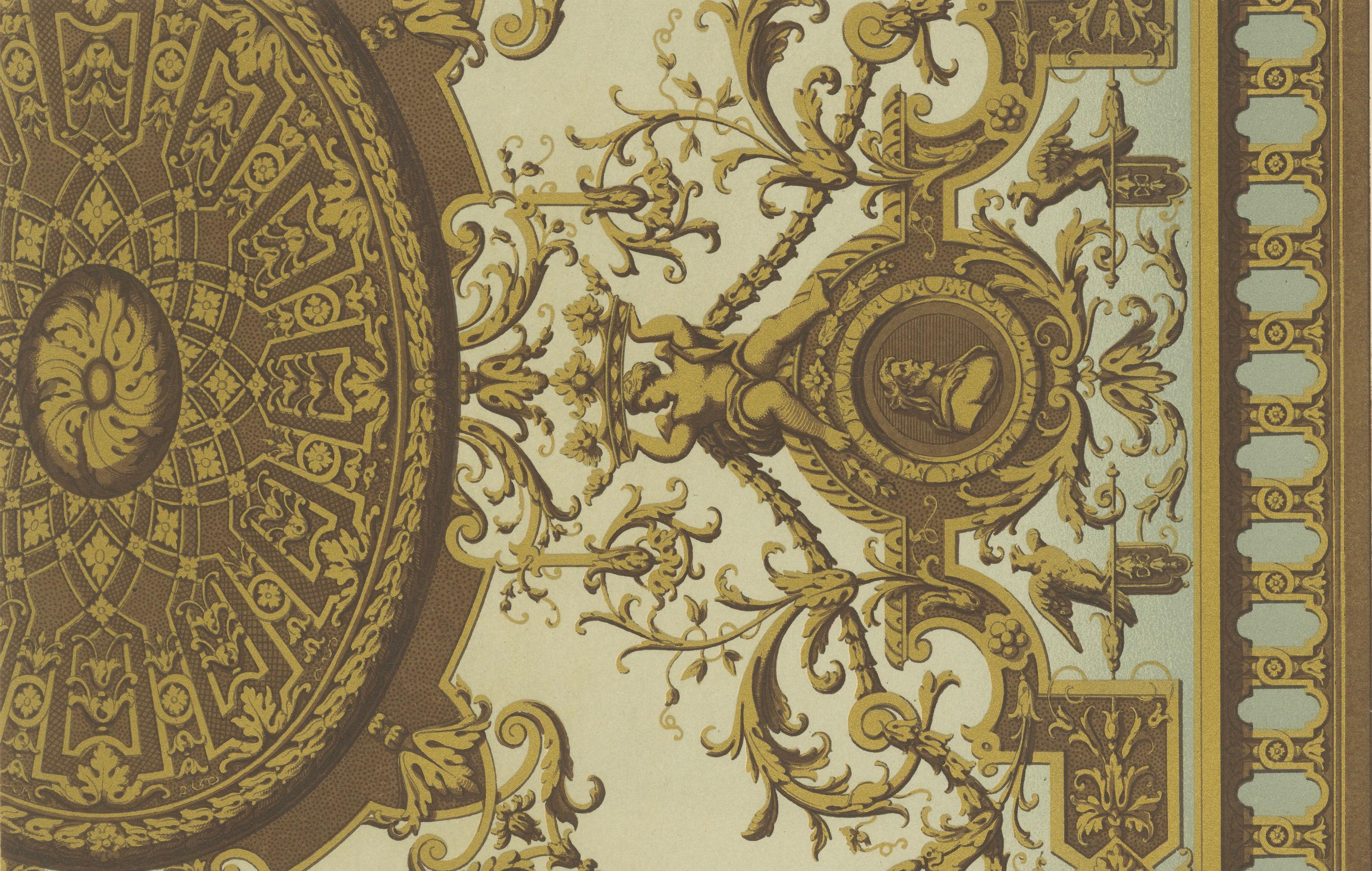 XIXe siècle Ornement de plafond du 17e siècle - Panneau intérieur baroque avec grotesques, vers 1869 en vente